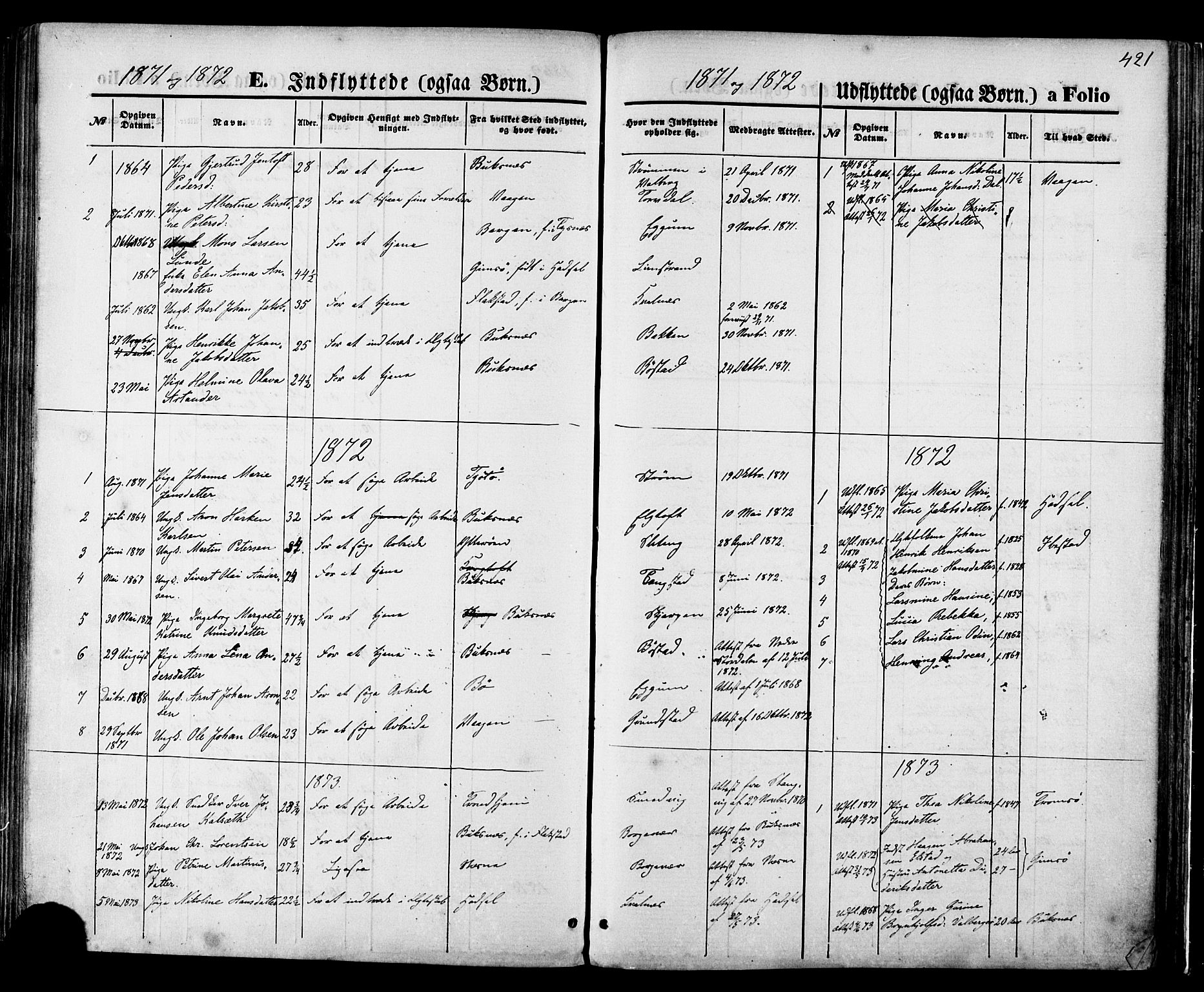 Ministerialprotokoller, klokkerbøker og fødselsregistre - Nordland, AV/SAT-A-1459/880/L1132: Parish register (official) no. 880A06, 1869-1887, p. 421