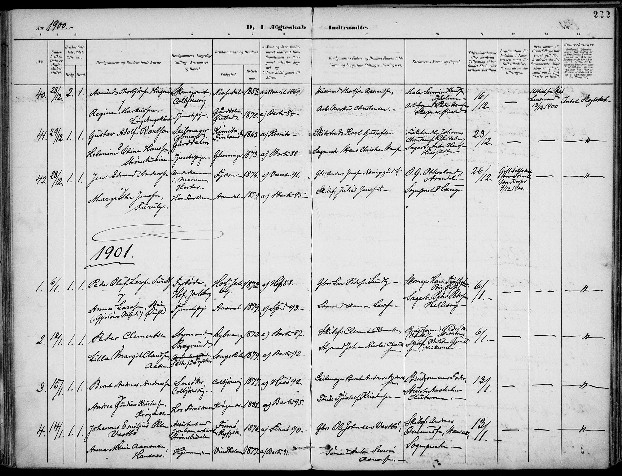 Barbu sokneprestkontor, AV/SAK-1111-0003/F/Fa/L0005: Parish register (official) no. A 5, 1899-1909, p. 222