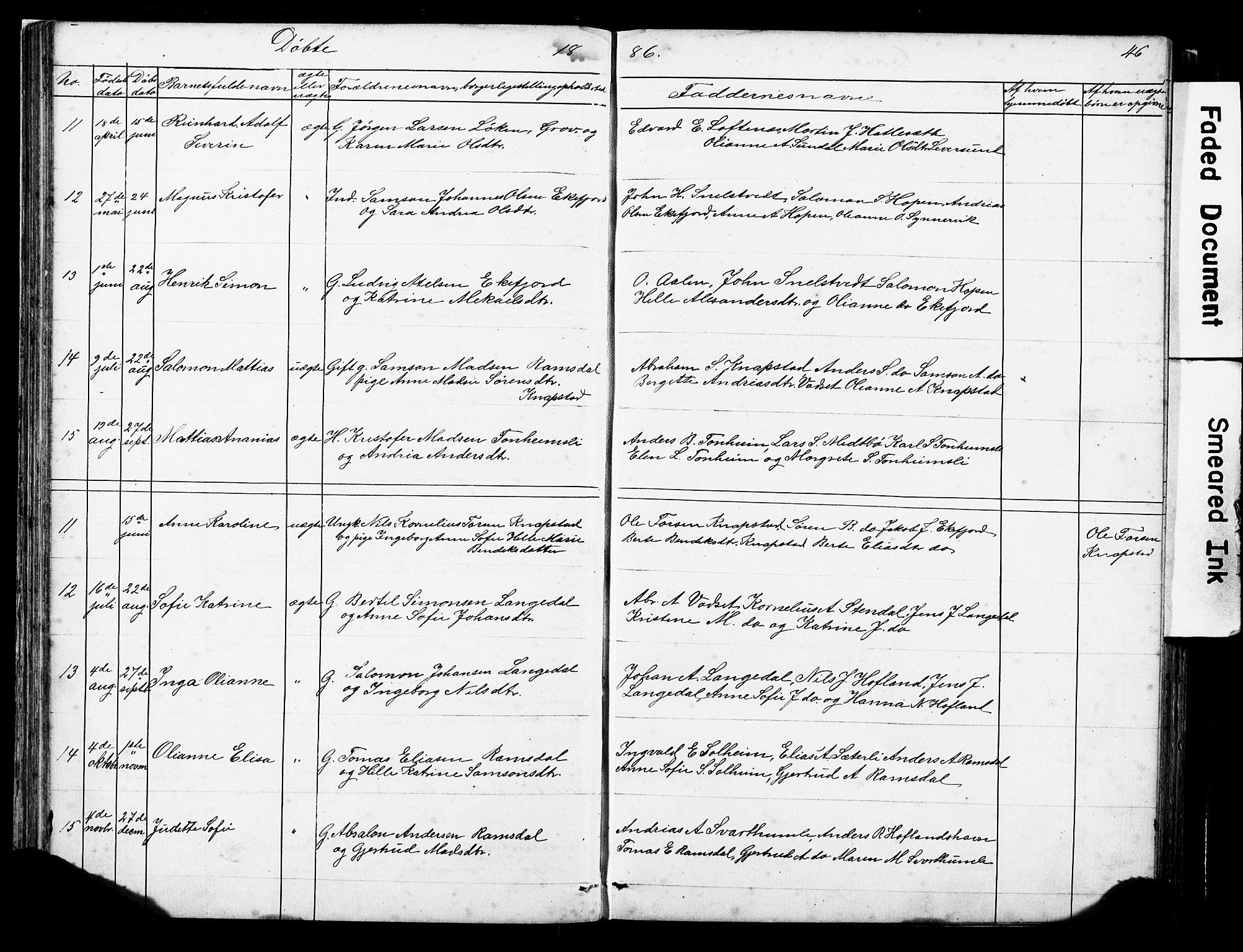 Kinn sokneprestembete, AV/SAB-A-80801/H/Hab/Habe/L0001: Parish register (copy) no. E 1, 1864-1899, p. 46