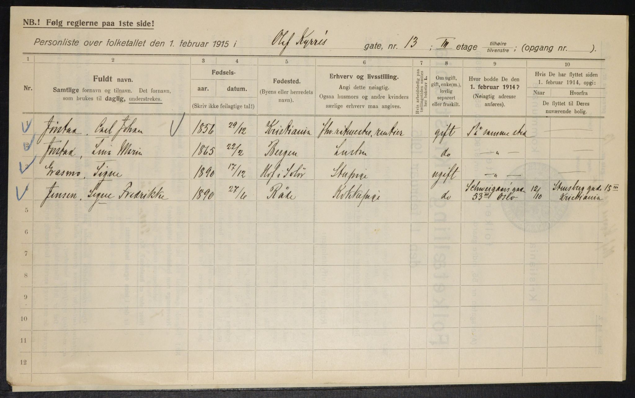 OBA, Municipal Census 1915 for Kristiania, 1915, p. 74820