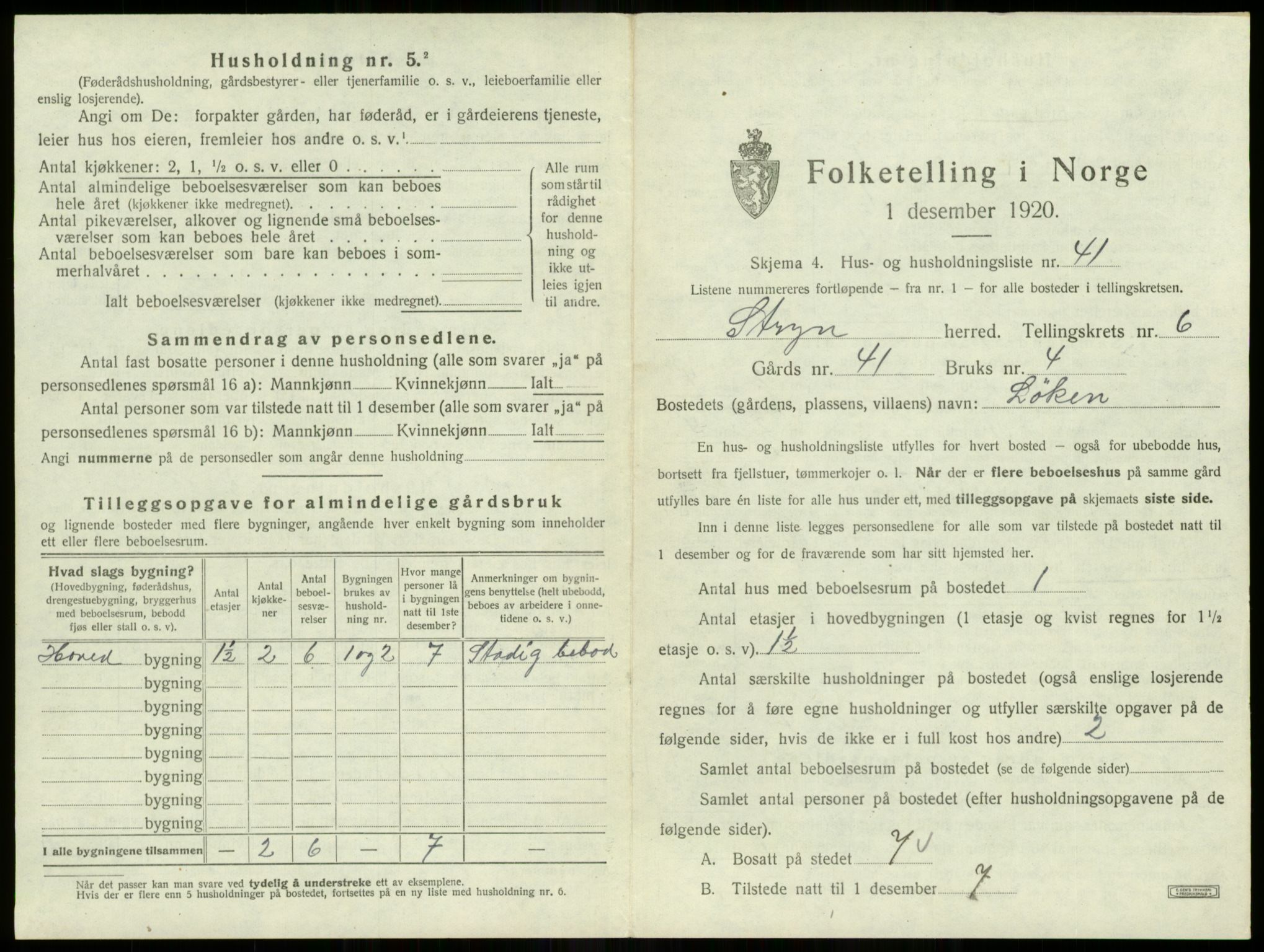 SAB, 1920 census for Stryn, 1920, p. 392