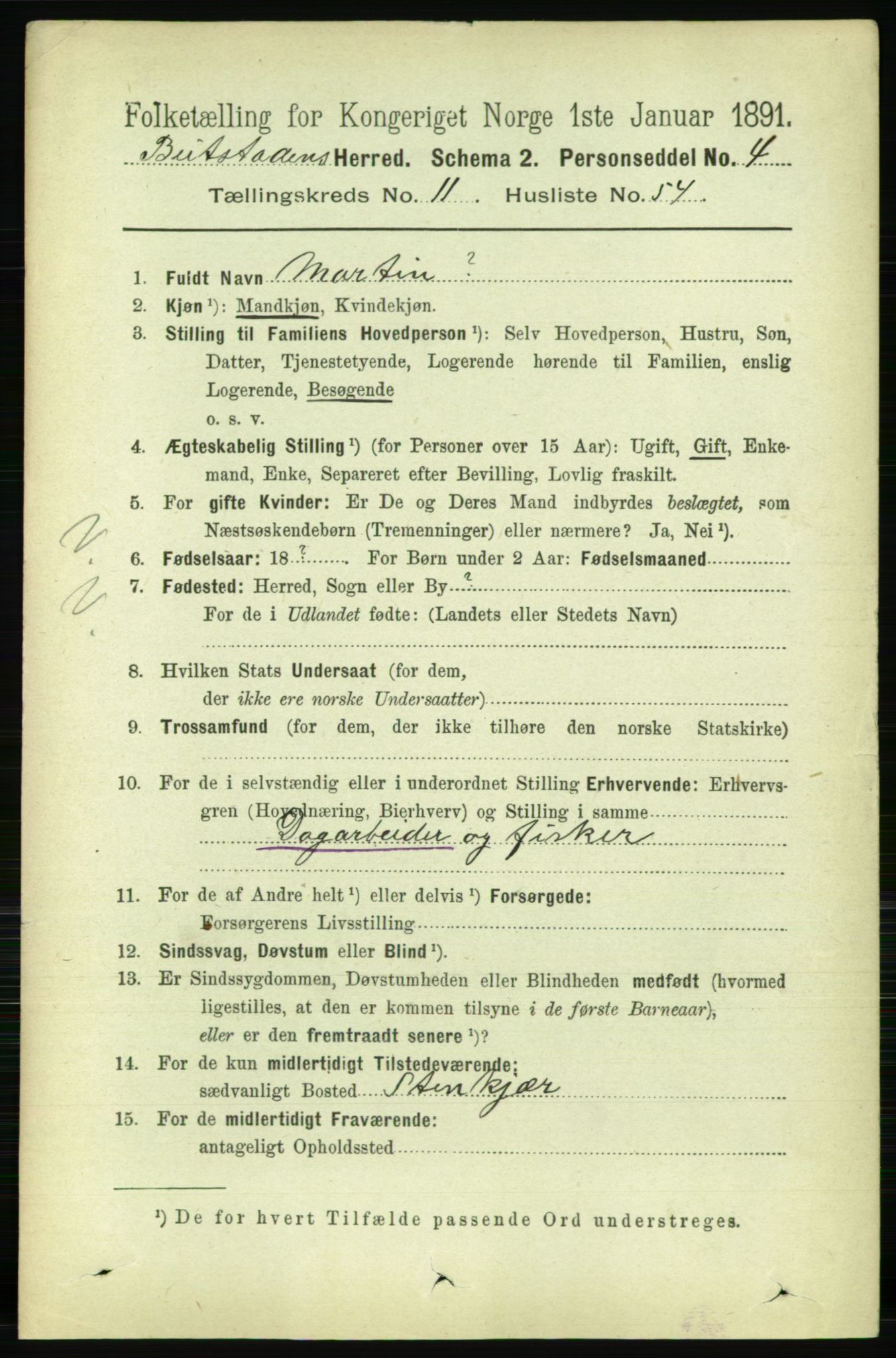 RA, 1891 census for 1727 Beitstad, 1891, p. 3313
