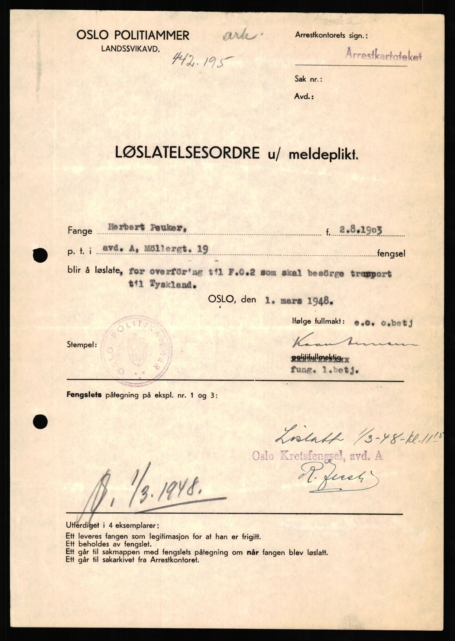 Forsvaret, Forsvarets overkommando II, AV/RA-RAFA-3915/D/Db/L0026: CI Questionaires. Tyske okkupasjonsstyrker i Norge. Tyskere., 1945-1946, p. 14