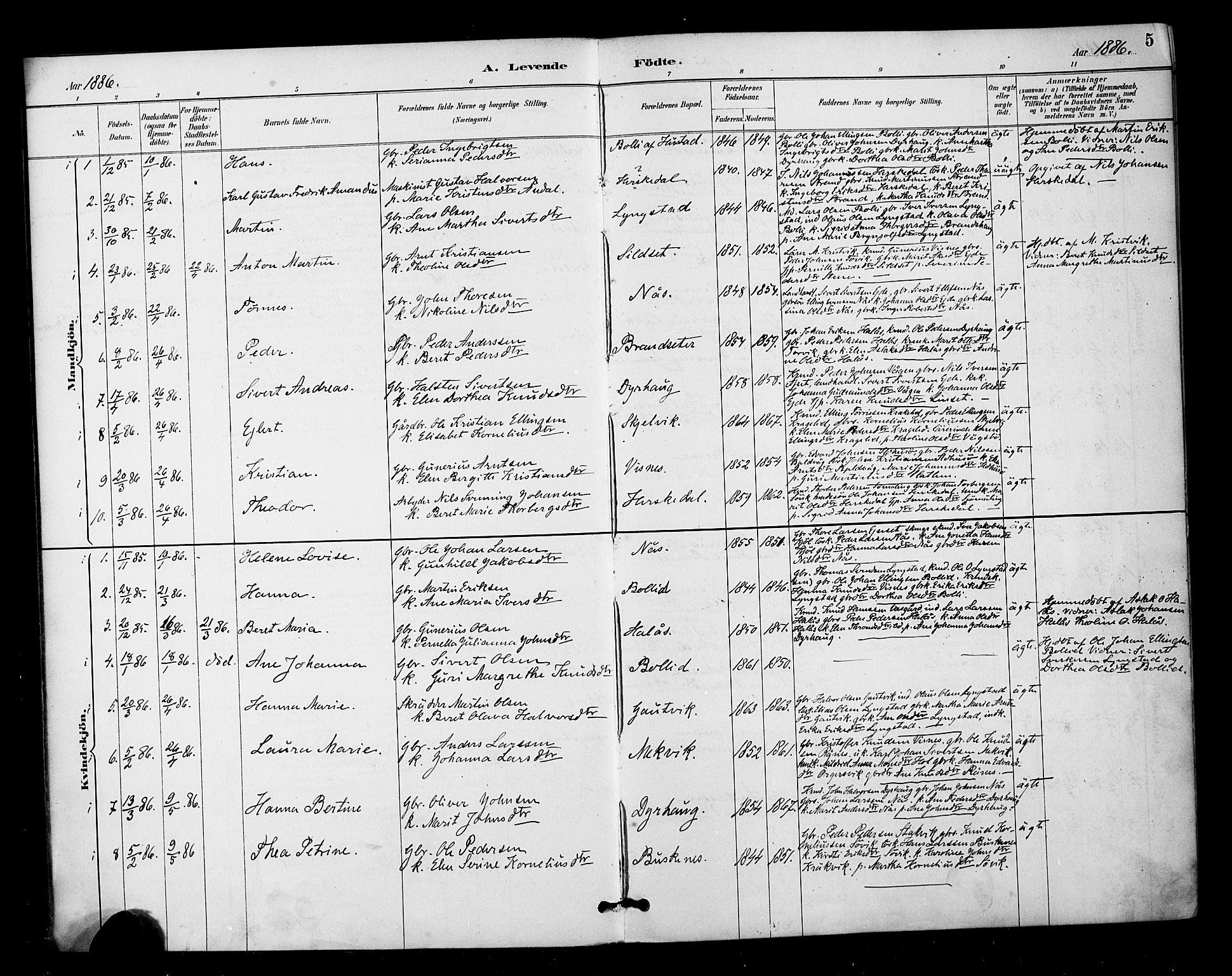 Ministerialprotokoller, klokkerbøker og fødselsregistre - Møre og Romsdal, AV/SAT-A-1454/571/L0836: Parish register (official) no. 571A01, 1884-1899, p. 5