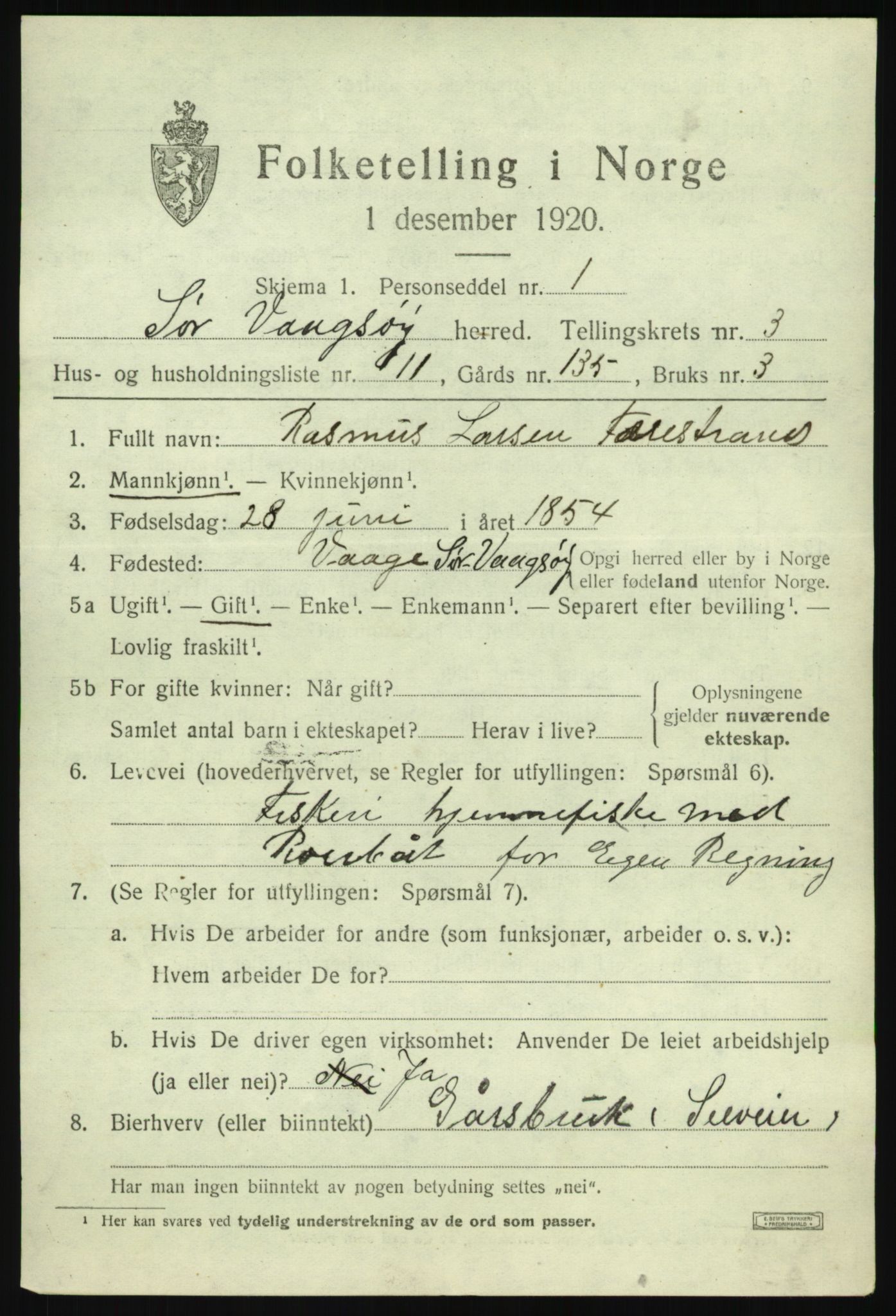 SAB, 1920 census for Sør-Vågsøy, 1920, p. 1668