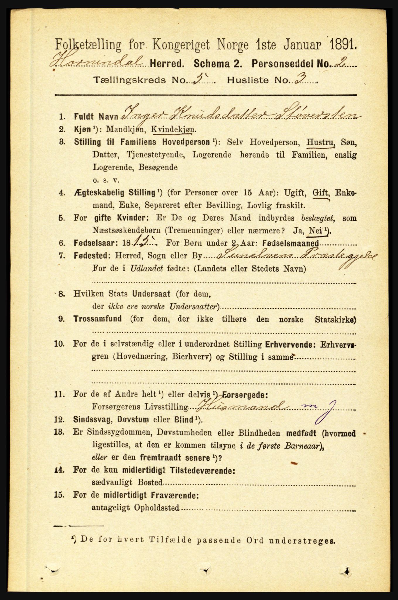 RA, 1891 census for 1444 Hornindal, 1891, p. 1154