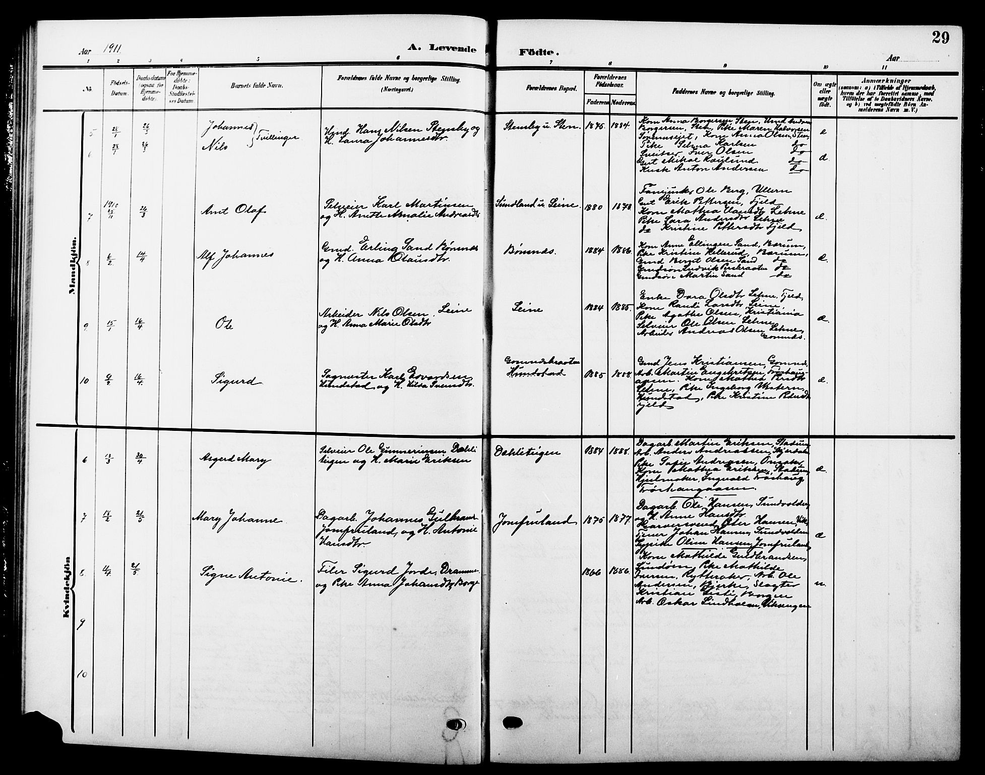 Hole kirkebøker, AV/SAKO-A-228/G/Ga/L0004: Parish register (copy) no. I 4, 1905-1924, p. 29