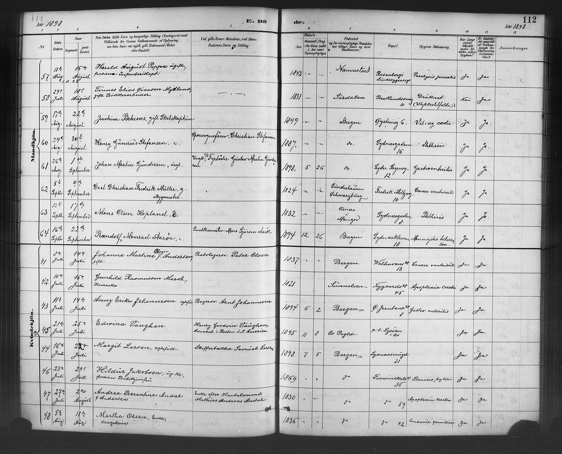 Johanneskirken sokneprestembete, AV/SAB-A-76001/H/Hab: Parish register (copy) no. D 1, 1885-1915, p. 112