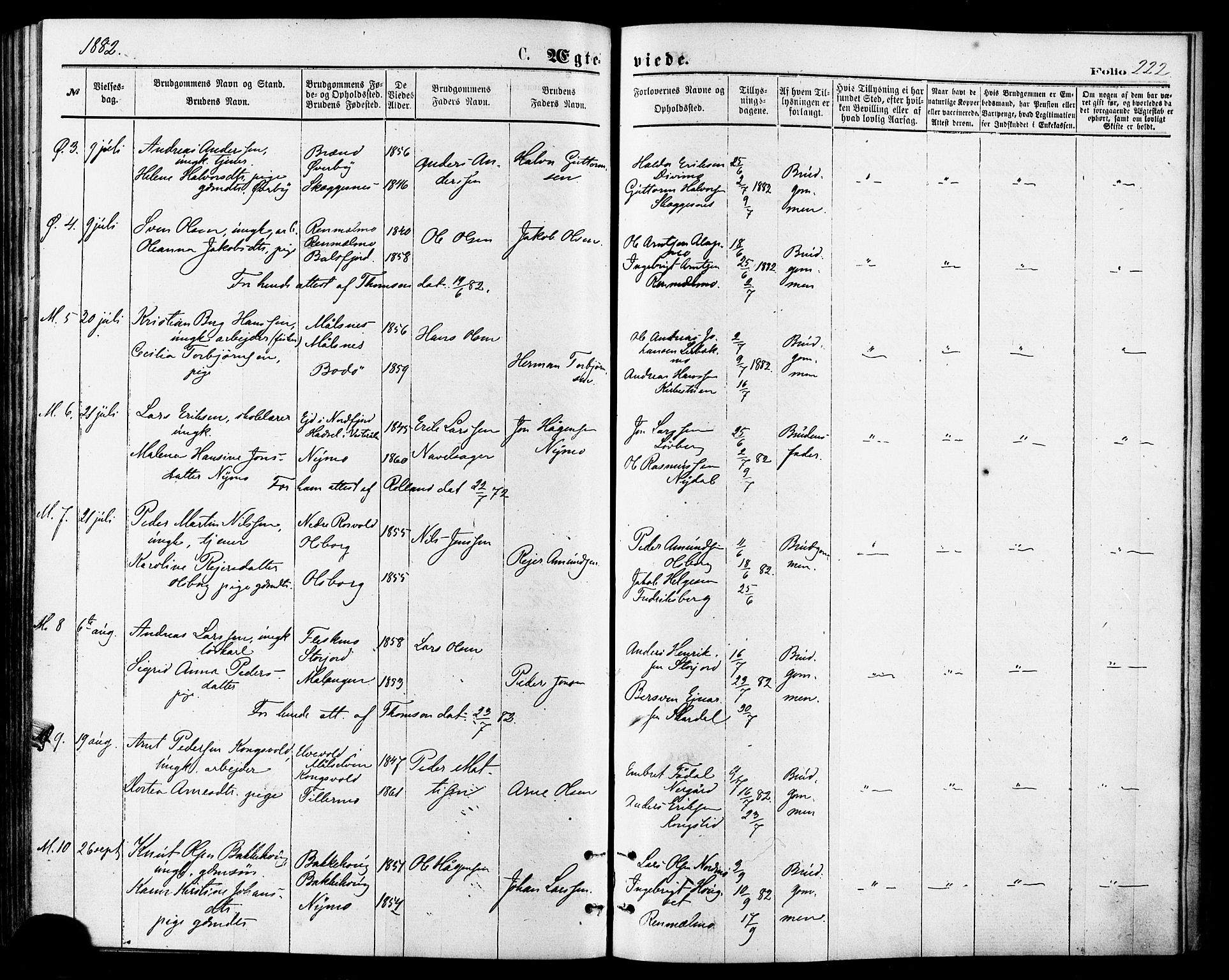 Målselv sokneprestembete, SATØ/S-1311/G/Ga/Gaa/L0005kirke: Parish register (official) no. 5, 1872-1884, p. 222