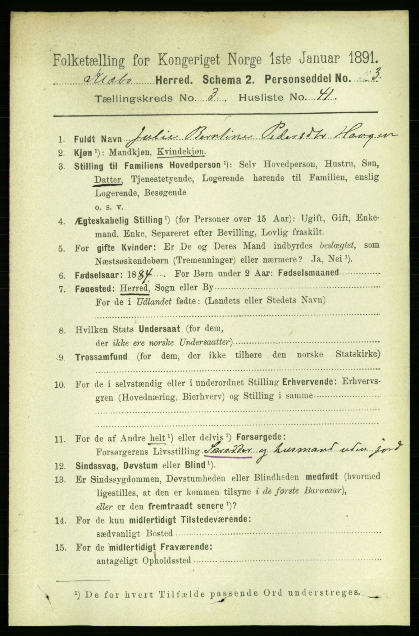 RA, 1891 census for 1662 Klæbu, 1891, p. 681