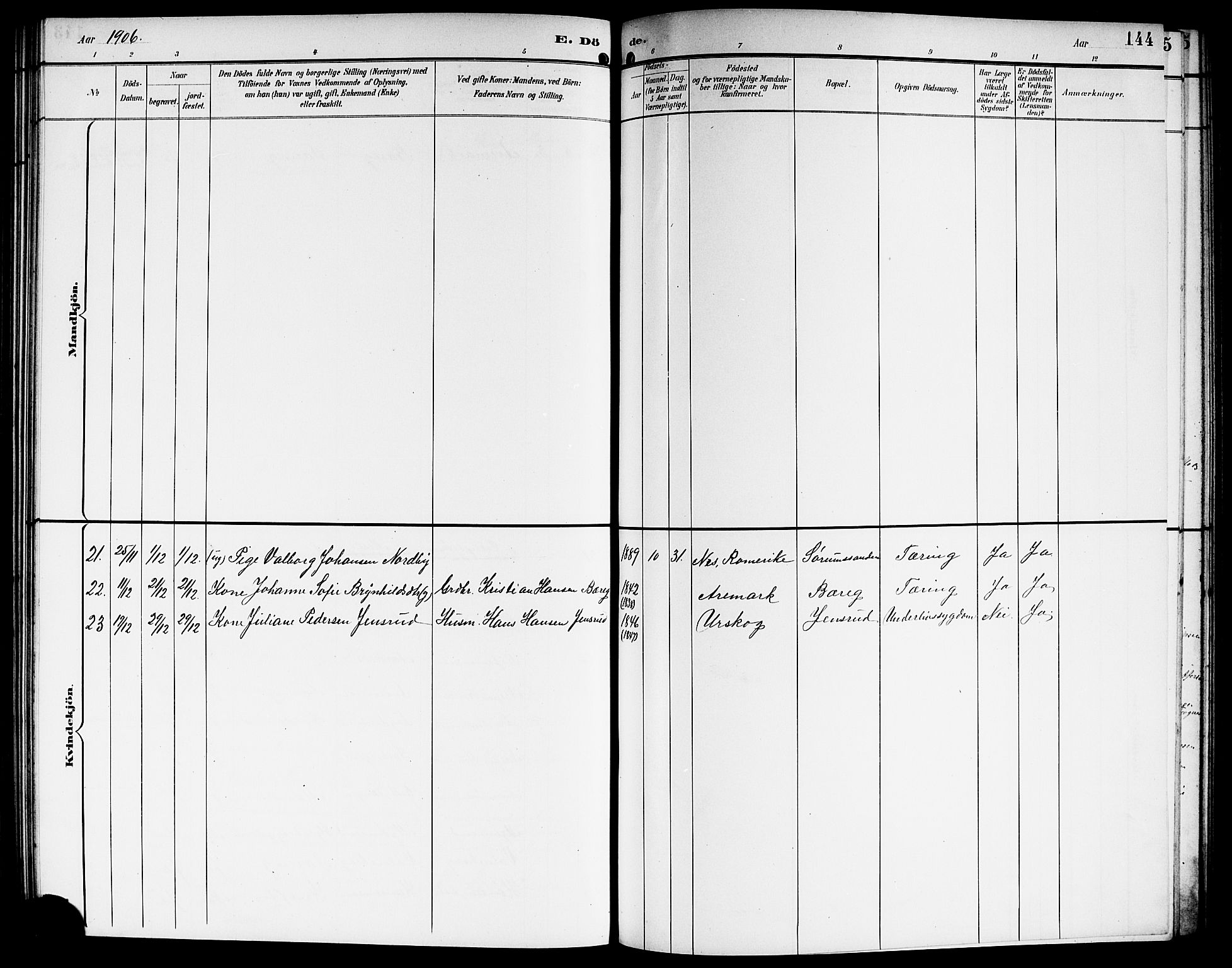 Sørum prestekontor Kirkebøker, AV/SAO-A-10303/G/Ga/L0006: Parish register (copy) no. I 6, 1894-1906, p. 144