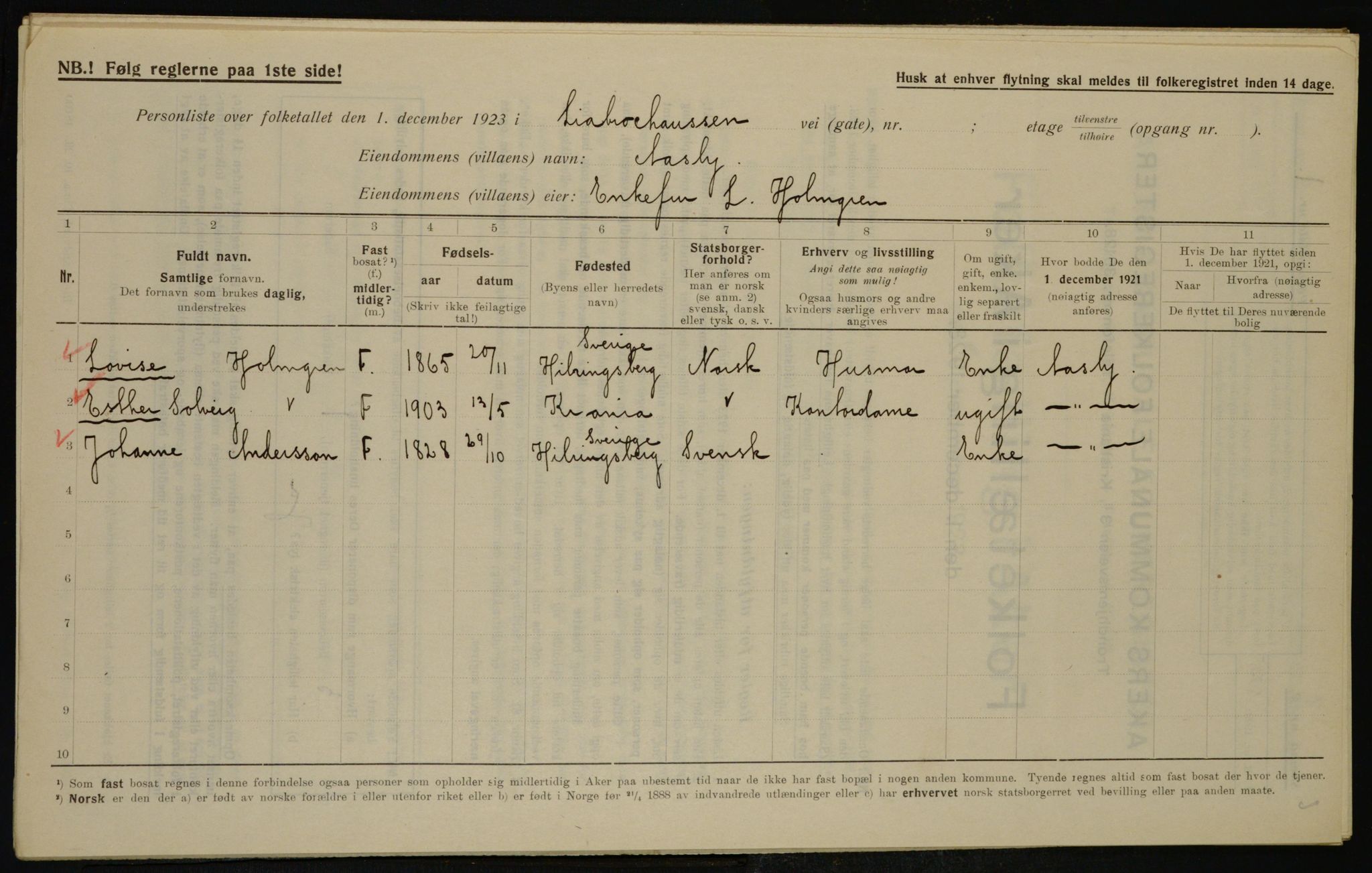 , Municipal Census 1923 for Aker, 1923, p. 40763