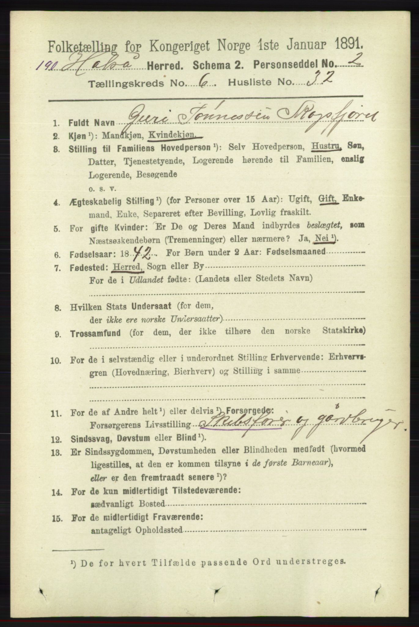 RA, 1891 census for 1019 Halse og Harkmark, 1891, p. 2543