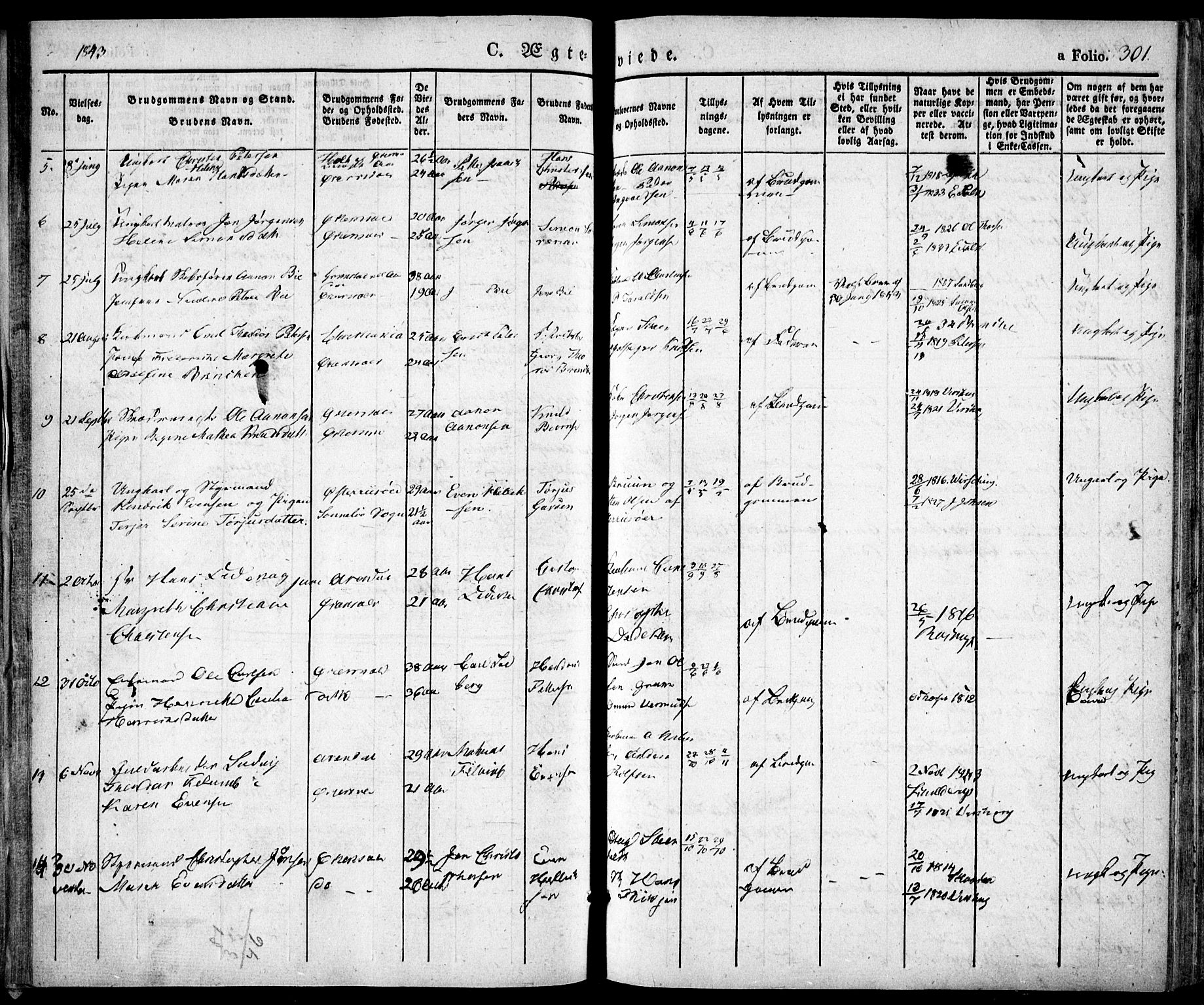 Risør sokneprestkontor, SAK/1111-0035/F/Fa/L0003: Parish register (official) no. A 3, 1838-1864, p. 301