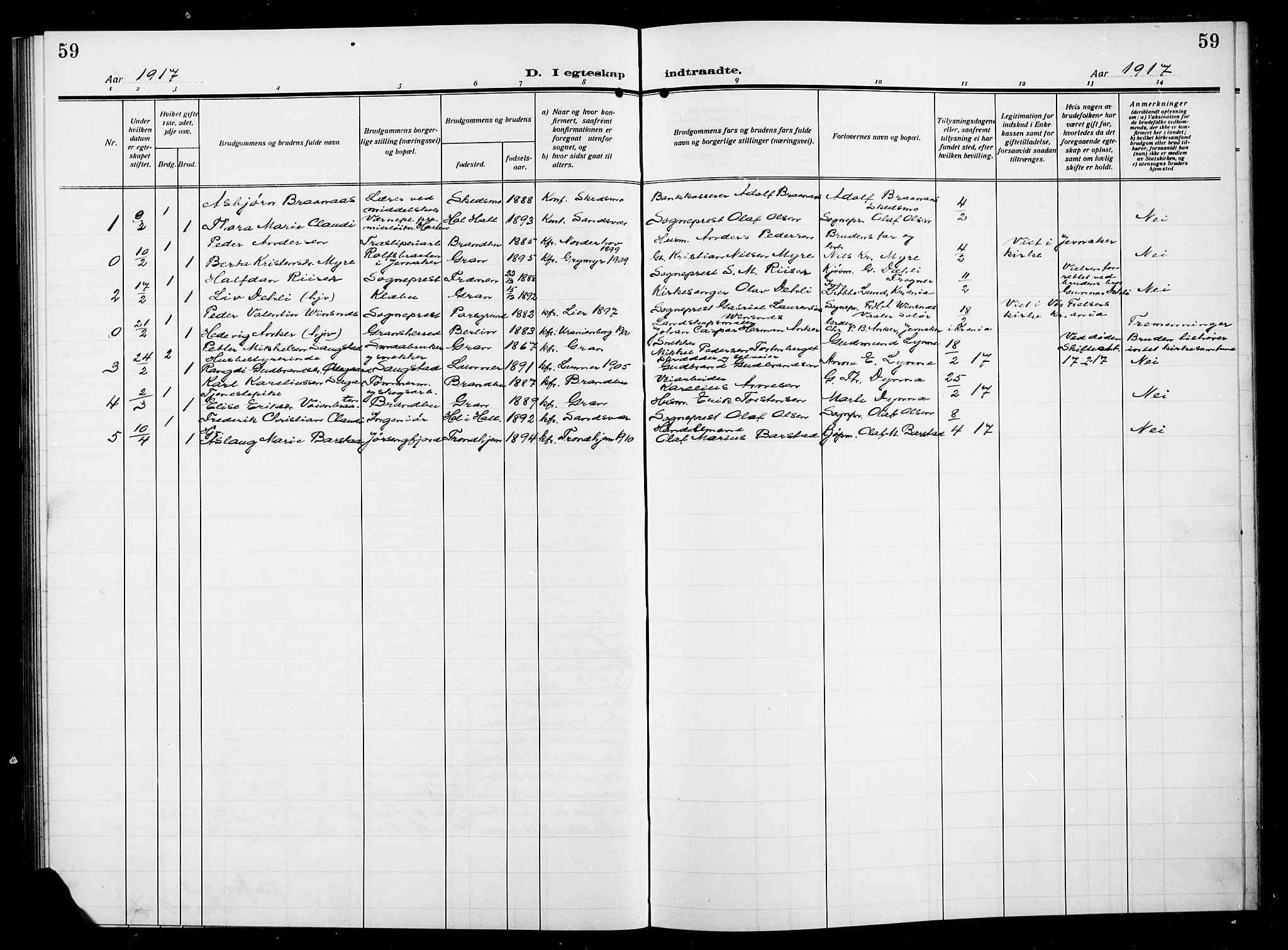 Gran prestekontor, SAH/PREST-112/H/Ha/Hab/L0007: Parish register (copy) no. 7, 1912-1917, p. 59