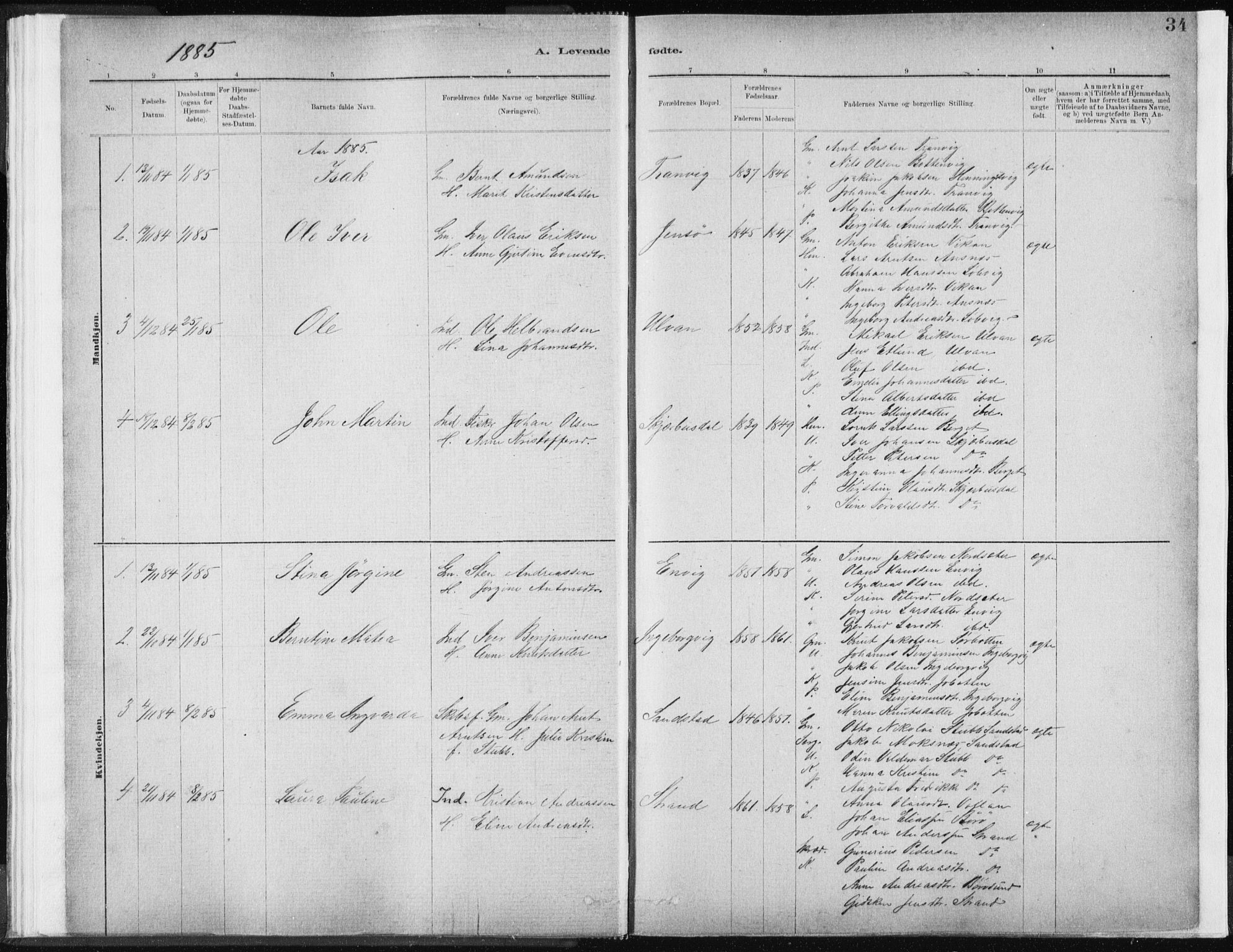 Ministerialprotokoller, klokkerbøker og fødselsregistre - Sør-Trøndelag, SAT/A-1456/637/L0558: Parish register (official) no. 637A01, 1882-1899, p. 34