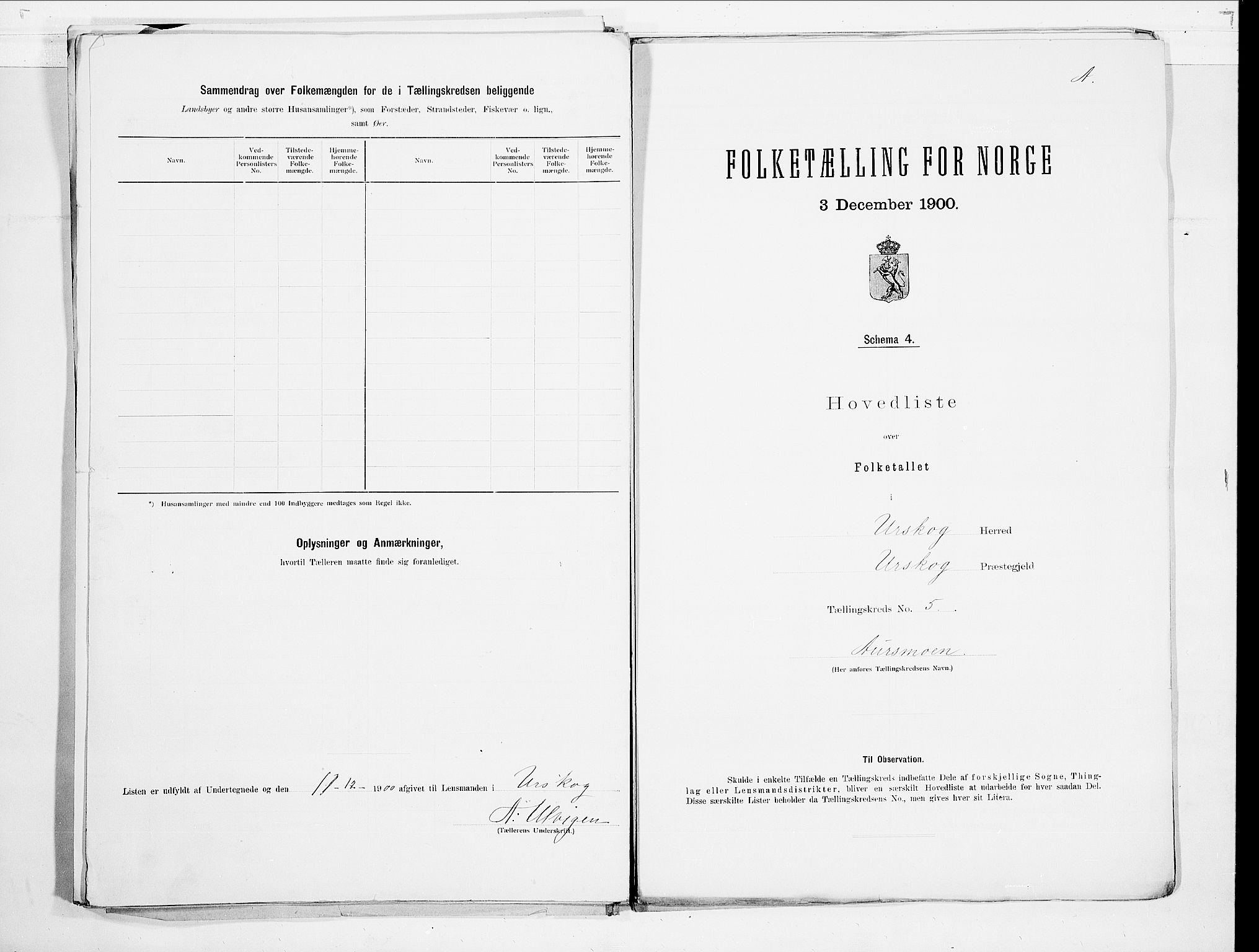 SAO, 1900 census for Aurskog, 1900, p. 14