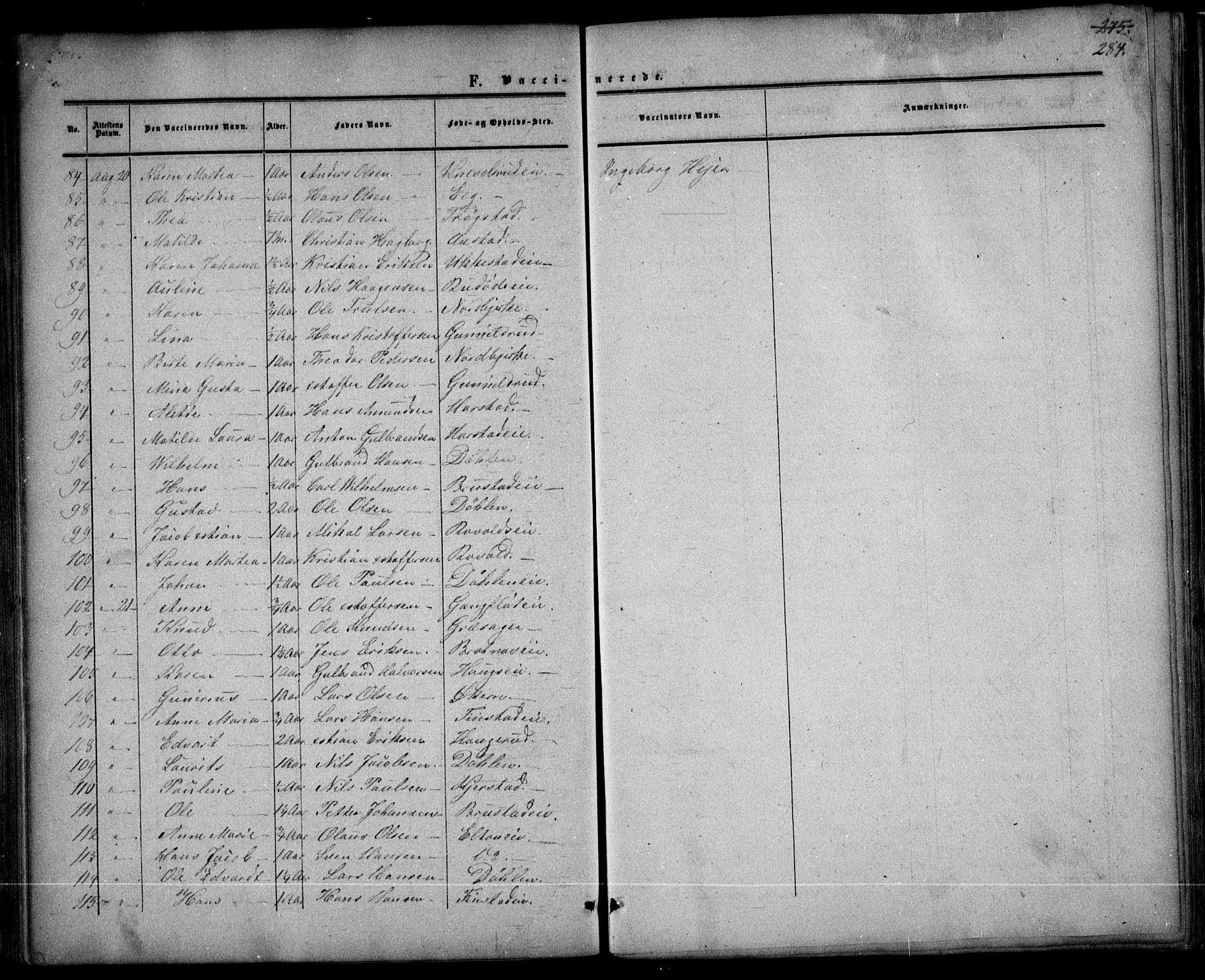 Nannestad prestekontor Kirkebøker, AV/SAO-A-10414a/F/Fa/L0012: Parish register (official) no. I 12, 1860-1872, p. 284