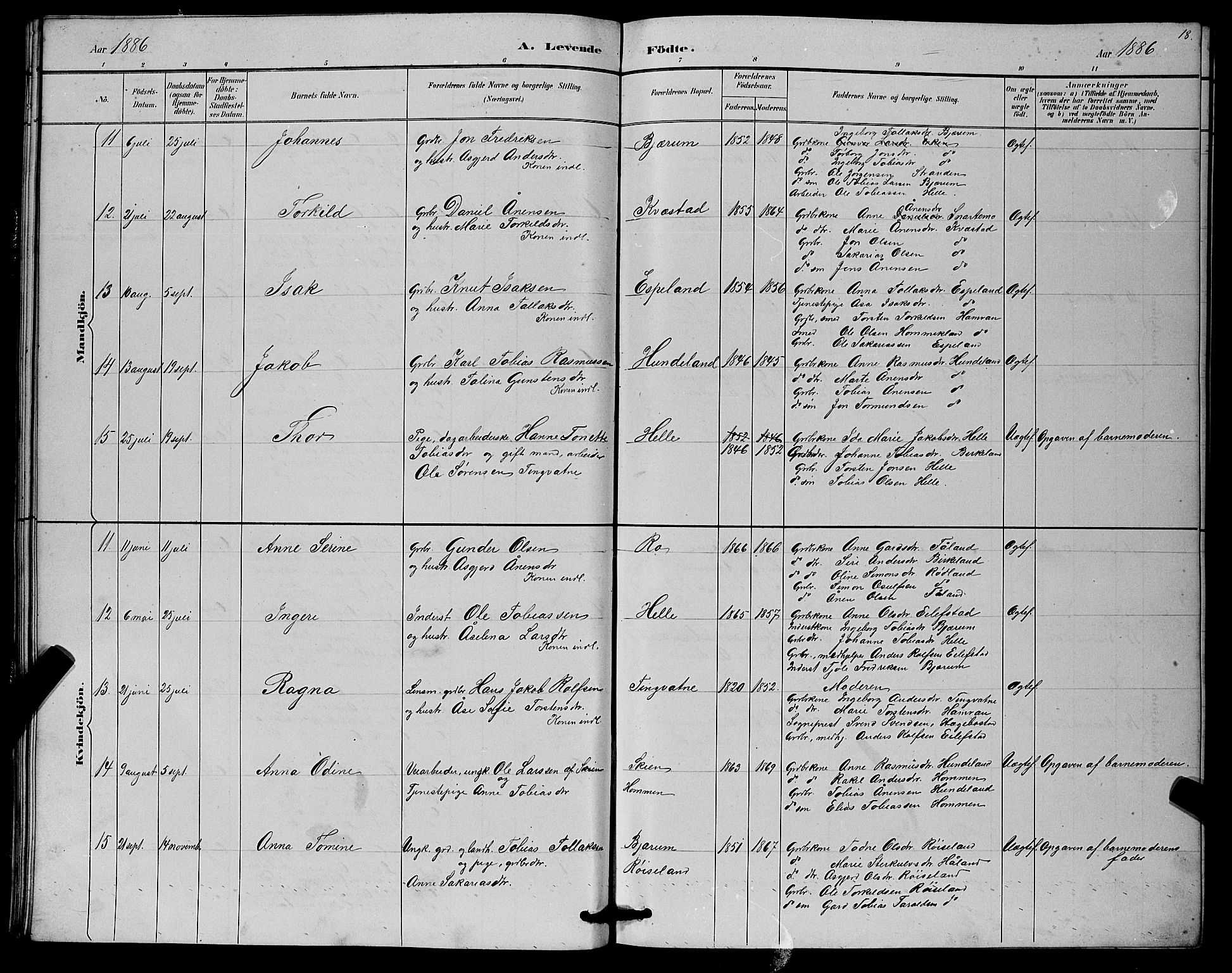 Hægebostad sokneprestkontor, AV/SAK-1111-0024/F/Fb/Fba/L0003: Parish register (copy) no. B 3, 1883-1896, p. 18