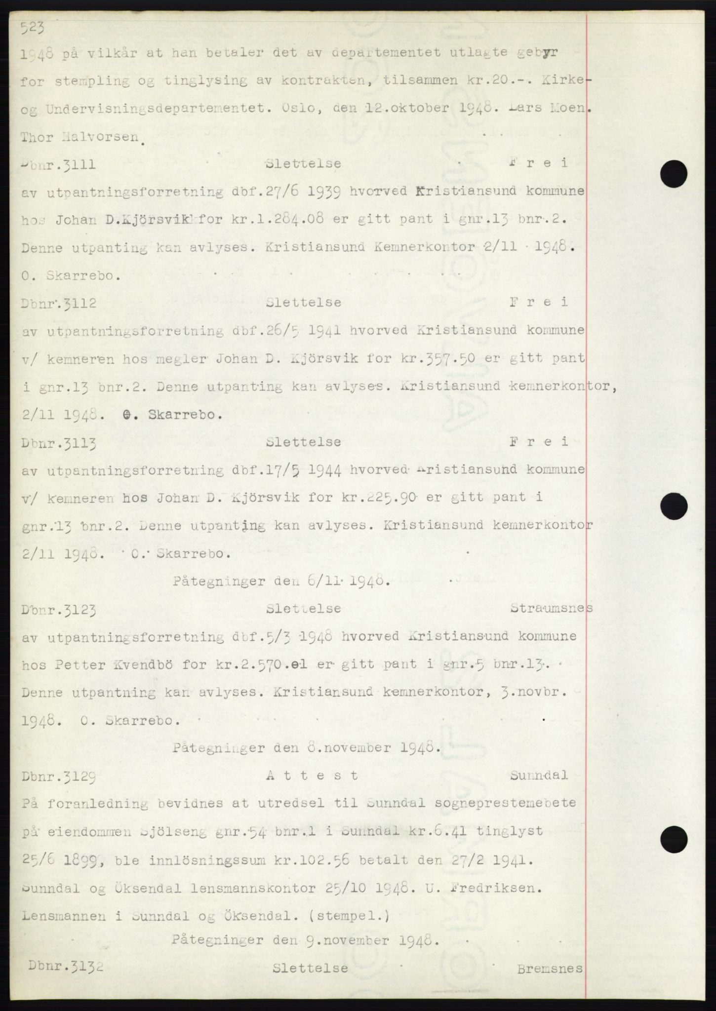 Nordmøre sorenskriveri, SAT/A-4132/1/2/2Ca: Mortgage book no. C82b, 1946-1951, Diary no: : 3111/1948