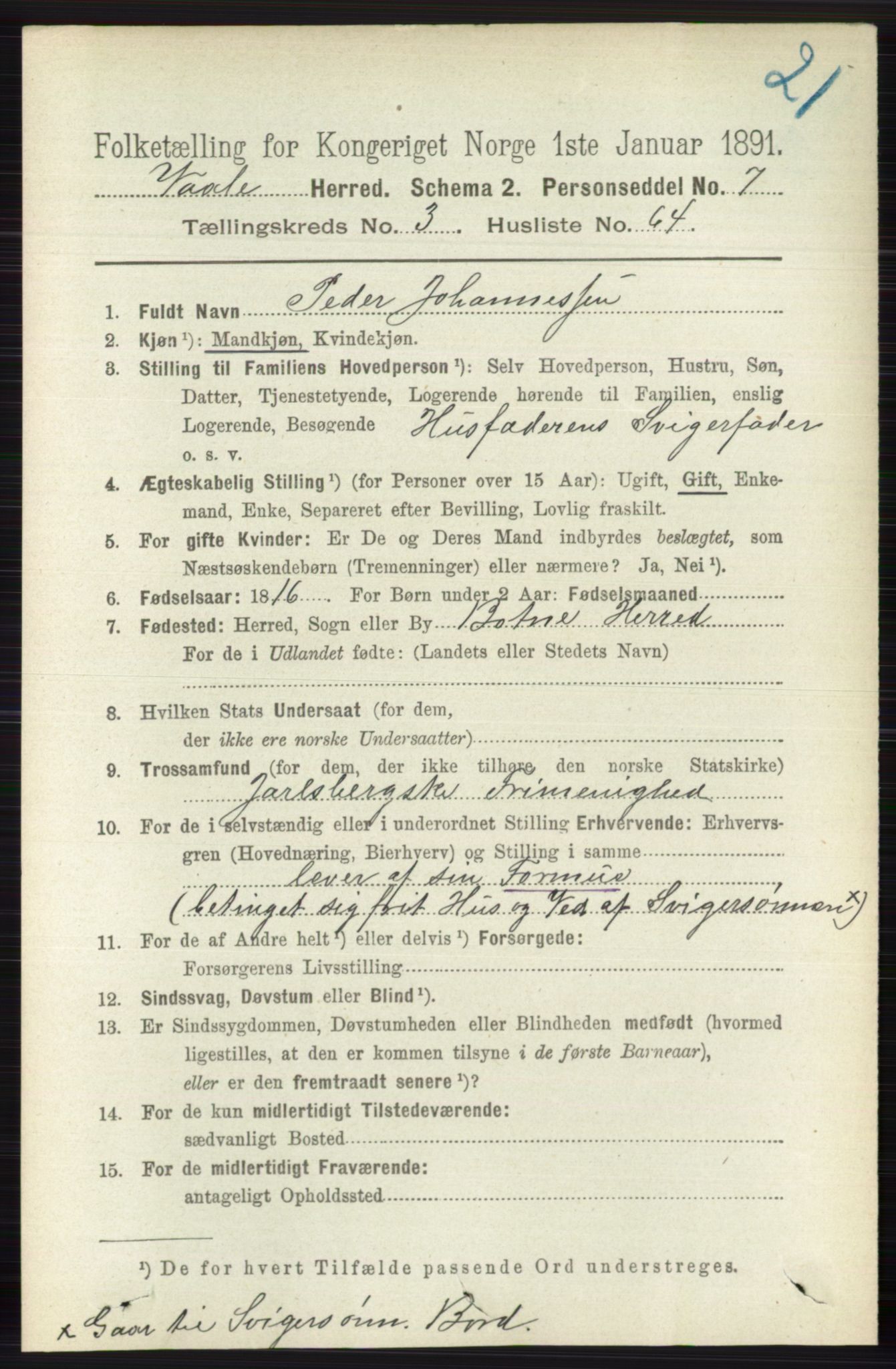 RA, 1891 census for 0716 Våle, 1891, p. 918