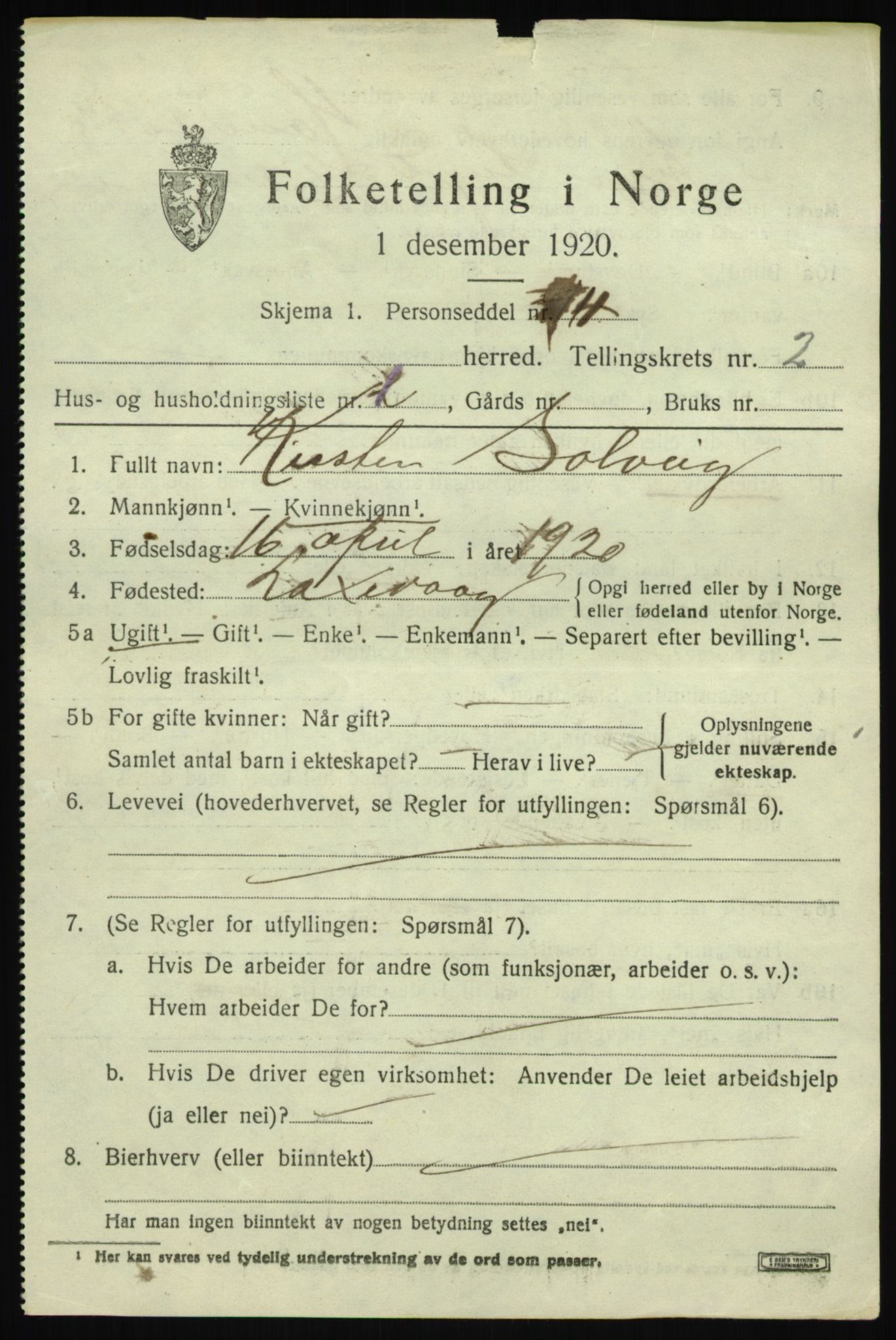 SAB, 1920 census for Laksevåg, 1920, p. 5744