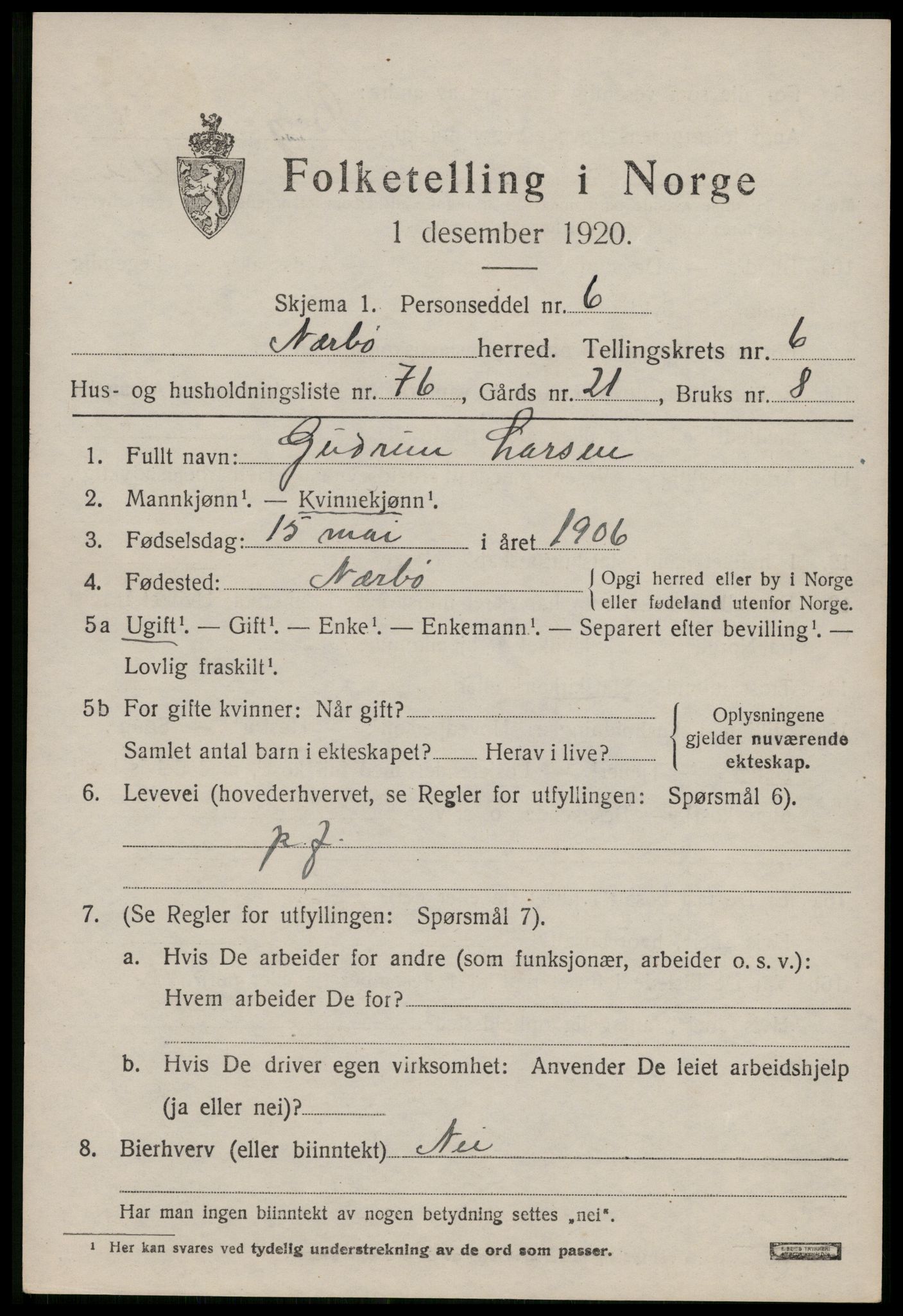 SAST, 1920 census for Nærbø, 1920, p. 4505