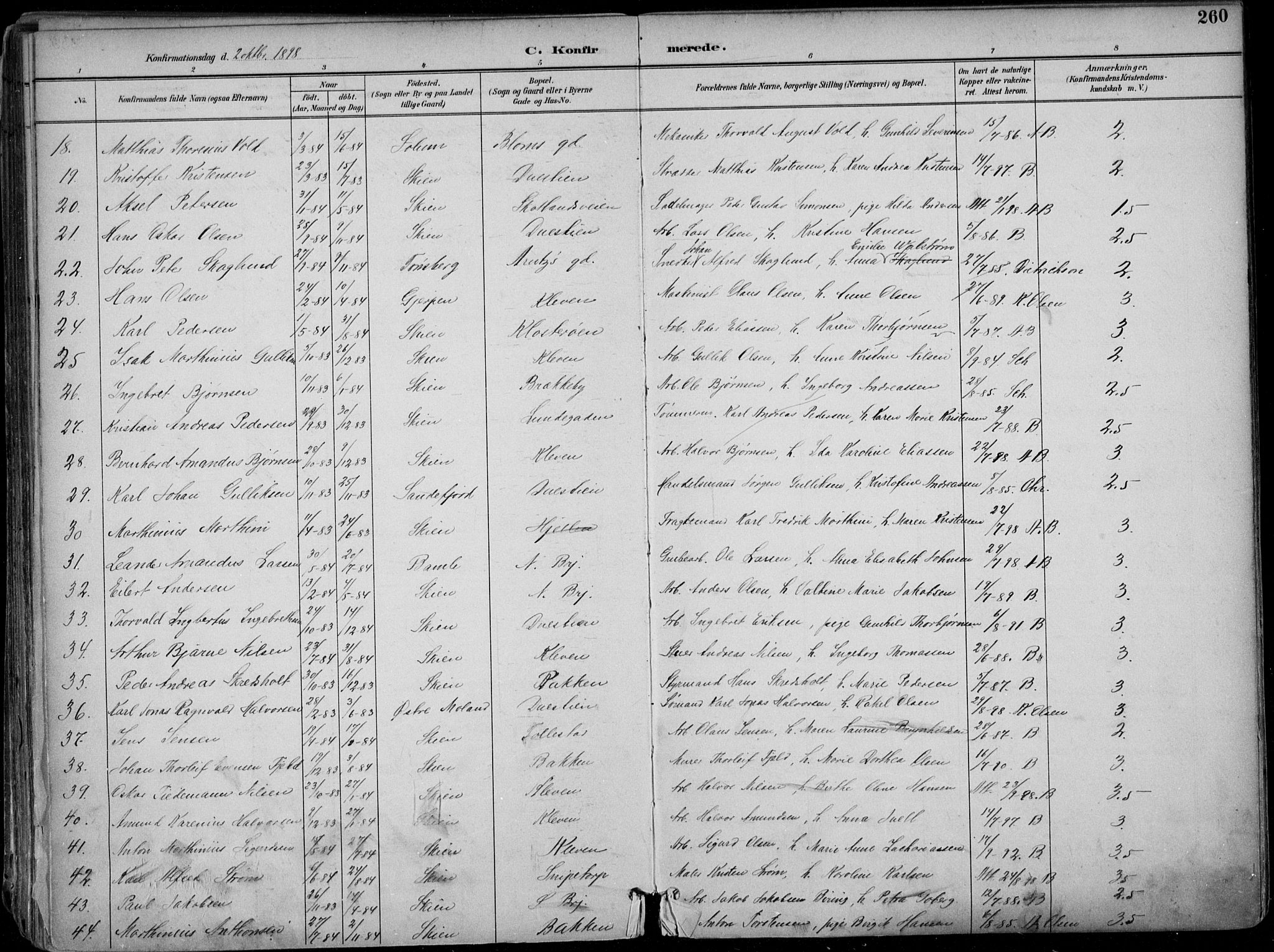 Skien kirkebøker, AV/SAKO-A-302/F/Fa/L0010: Parish register (official) no. 10, 1891-1899, p. 260