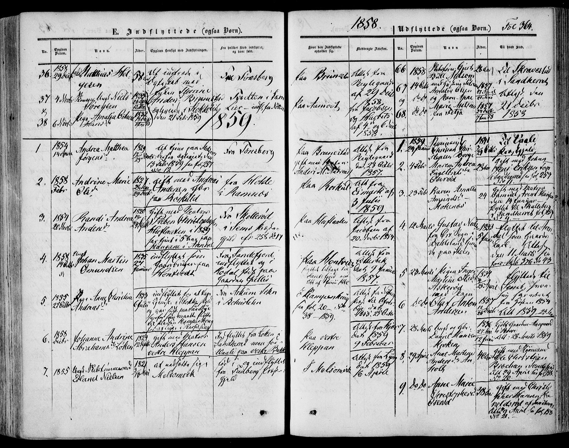 Stokke kirkebøker, AV/SAKO-A-320/F/Fa/L0008: Parish register (official) no. I 8, 1858-1871, p. 364