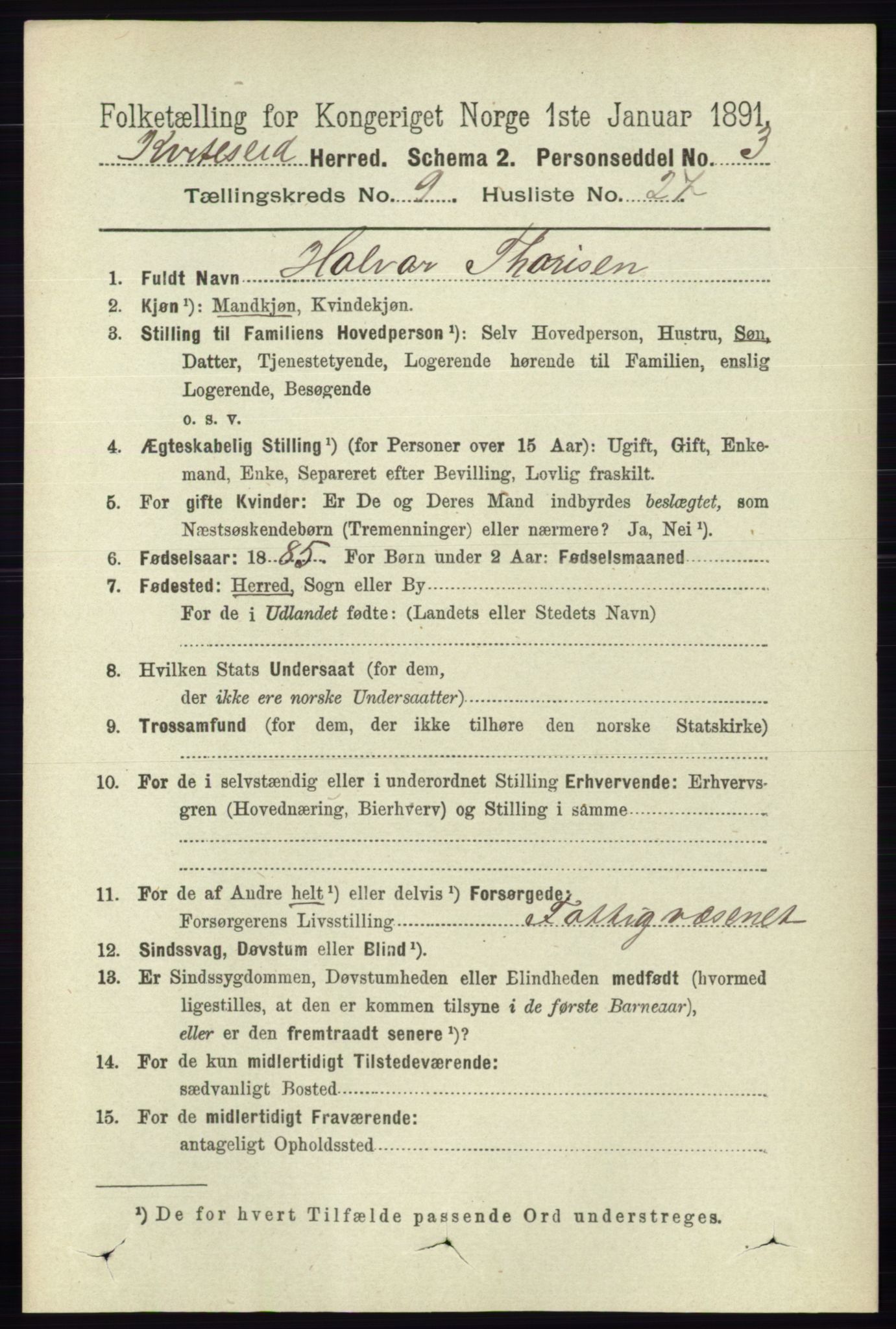 RA, 1891 census for 0829 Kviteseid, 1891, p. 2148