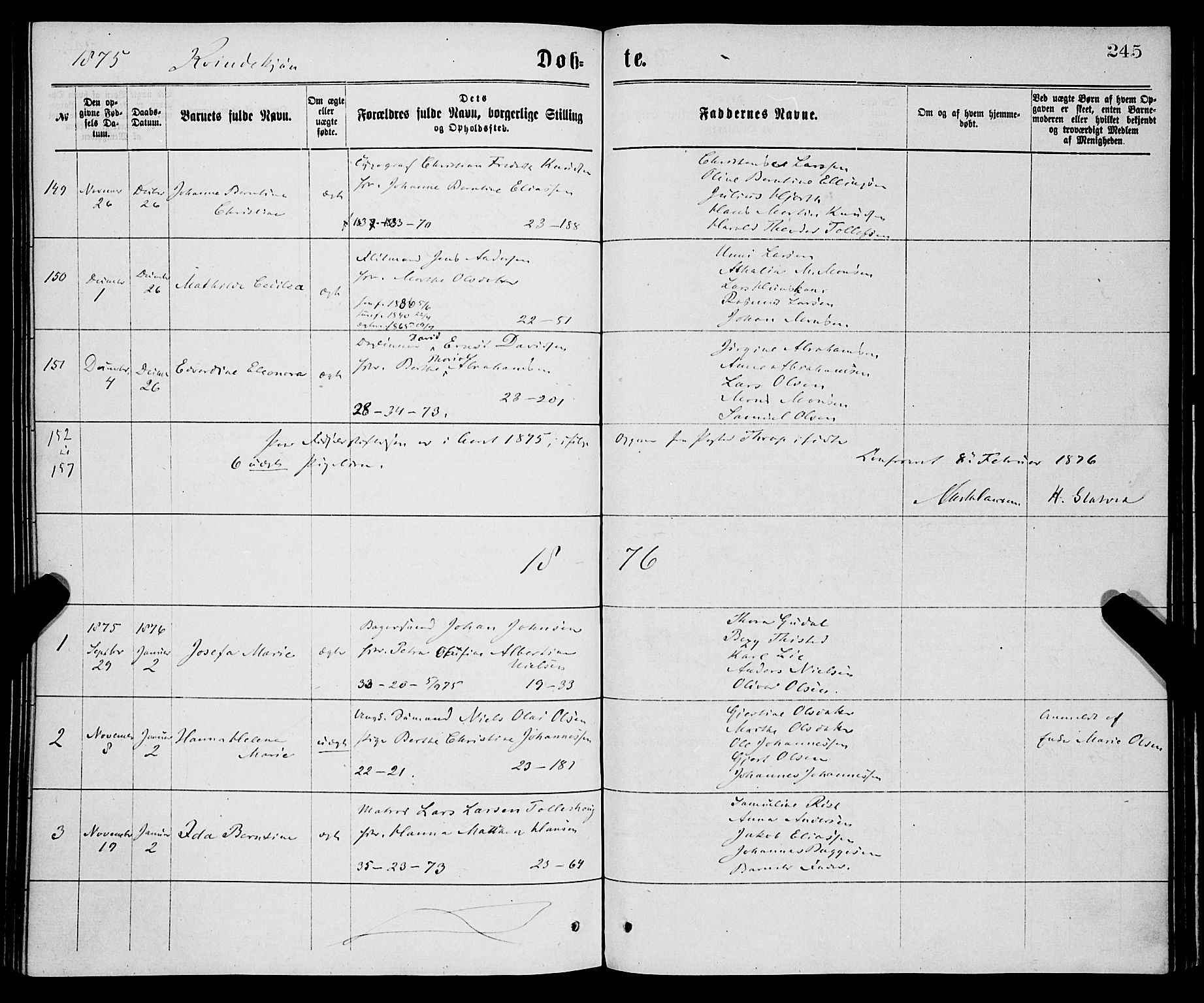 Korskirken sokneprestembete, SAB/A-76101/H/Haa/L0020: Parish register (official) no. B 6, 1871-1878, p. 245