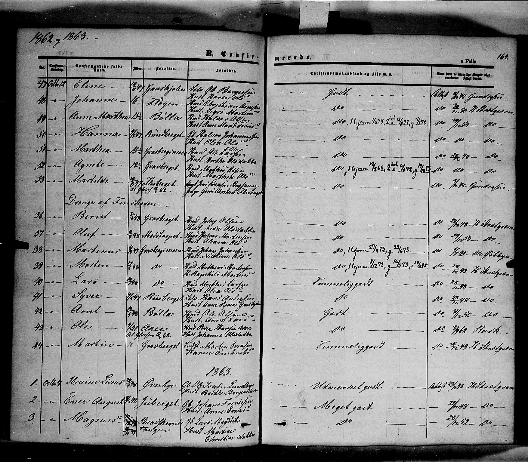 Våler prestekontor, Hedmark, AV/SAH-PREST-040/H/Ha/Haa/L0001: Parish register (official) no. 1, 1849-1878, p. 164