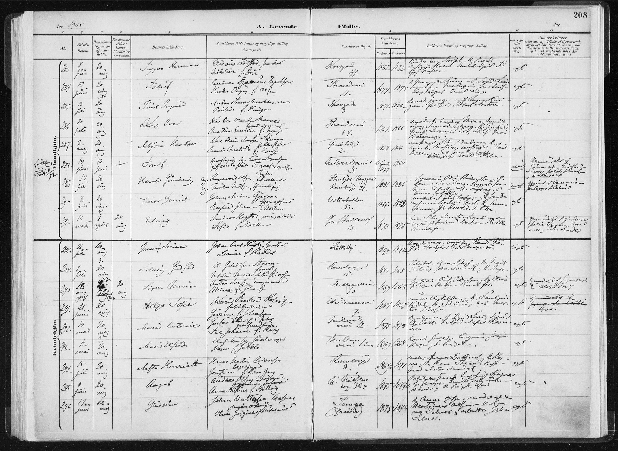 Ministerialprotokoller, klokkerbøker og fødselsregistre - Sør-Trøndelag, SAT/A-1456/604/L0199: Parish register (official) no. 604A20I, 1901-1906, p. 208
