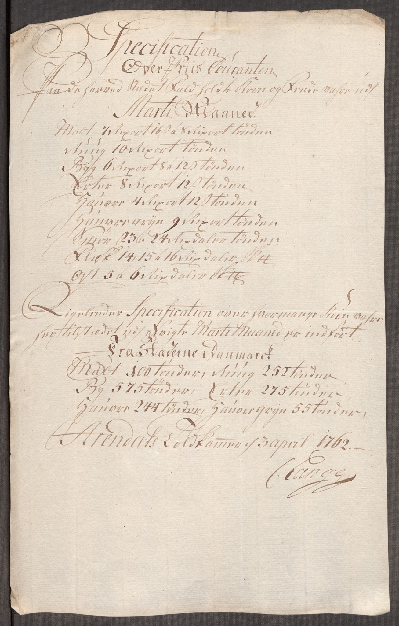 Rentekammeret inntil 1814, Realistisk ordnet avdeling, AV/RA-EA-4070/Oe/L0007: [Ø1]: Priskuranter, 1761-1763, p. 487