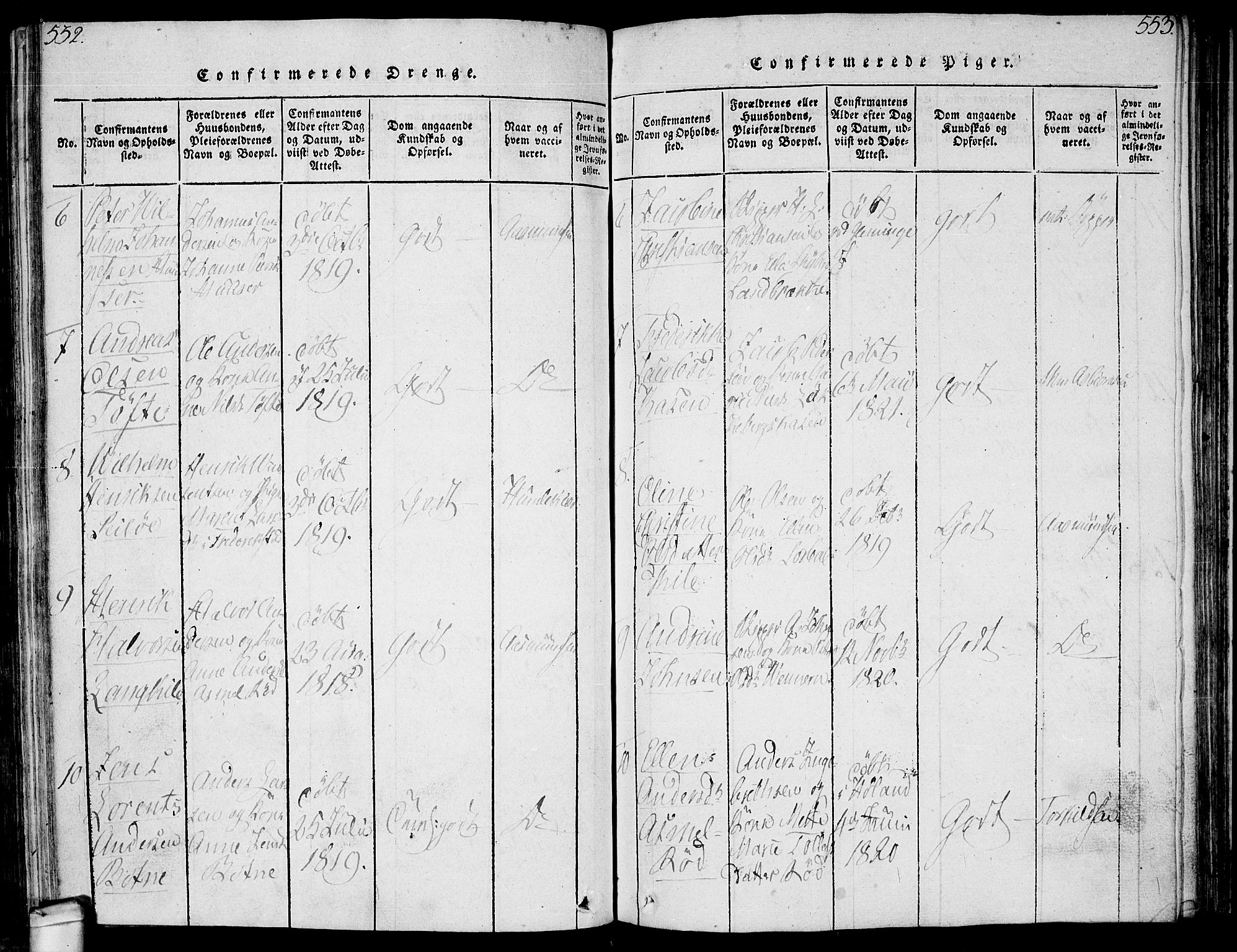 Hvaler prestekontor Kirkebøker, SAO/A-2001/F/Fa/L0005: Parish register (official) no. I 5, 1816-1845, p. 552-553