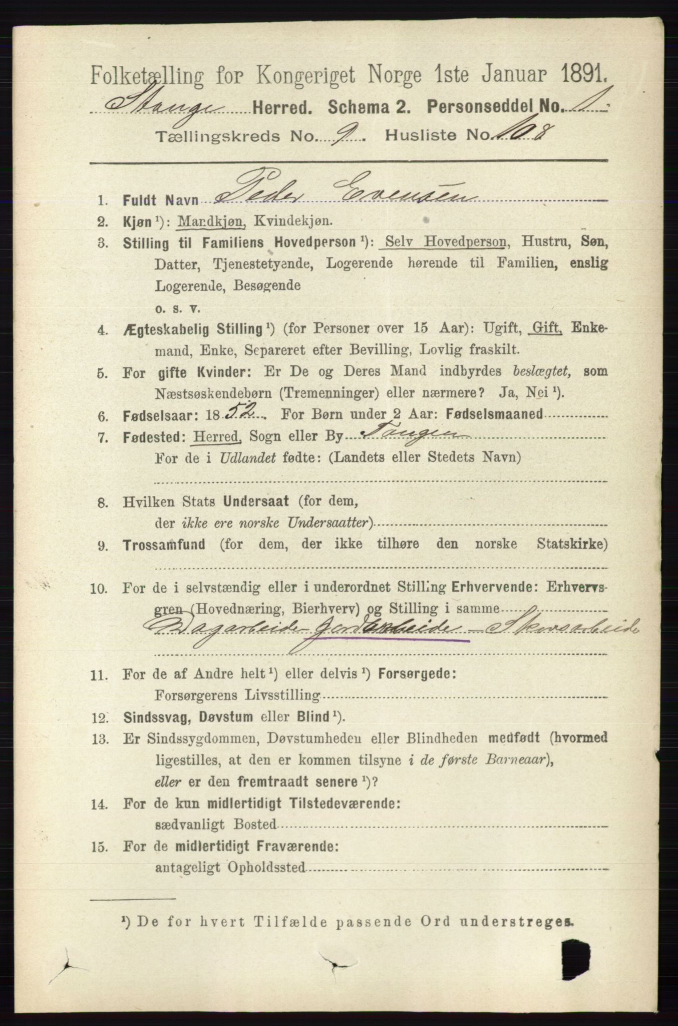 RA, 1891 census for 0417 Stange, 1891, p. 6672