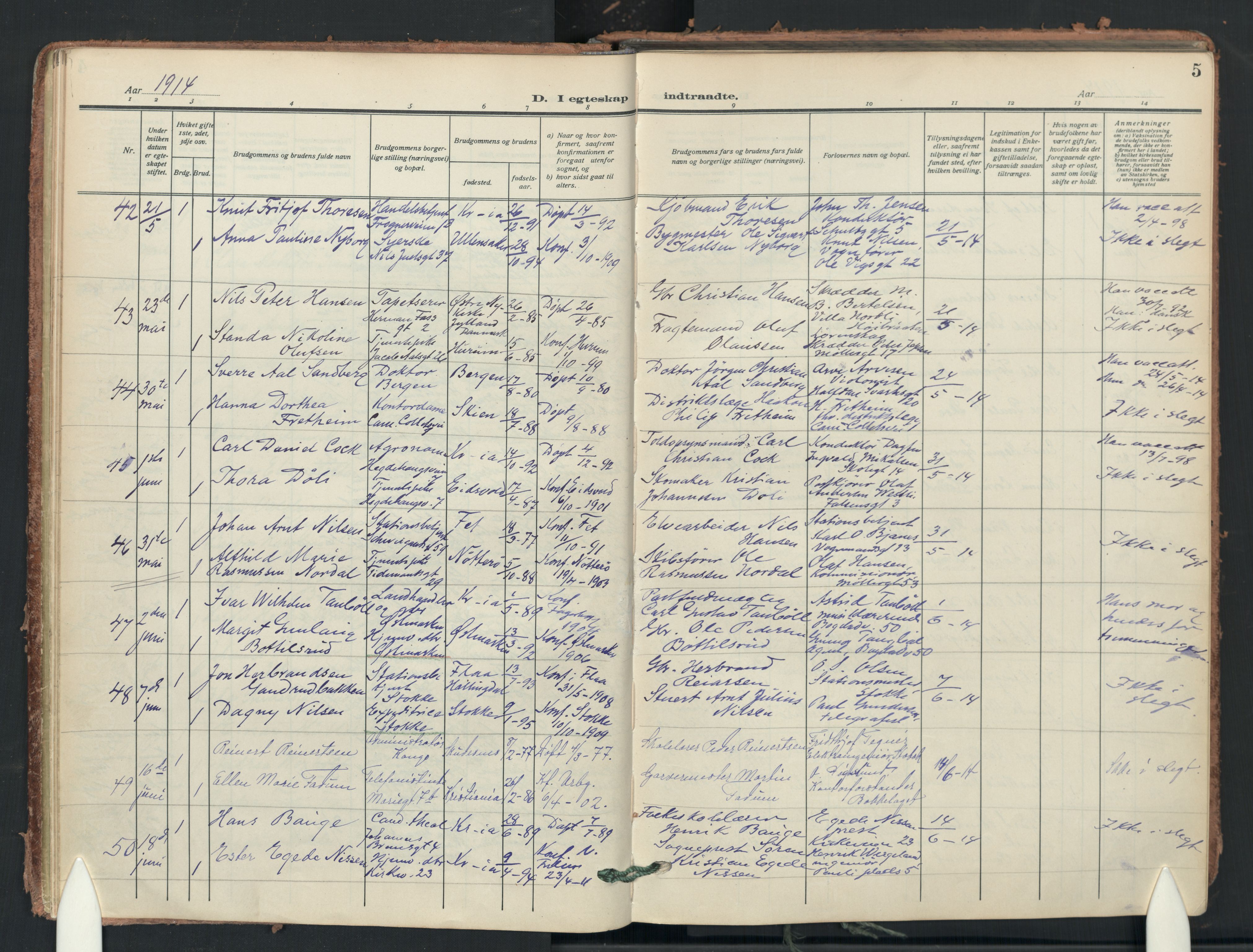 Uranienborg prestekontor Kirkebøker, SAO/A-10877/F/Fa/L0012: Parish register (official) no. 12, 1914-1930, p. 5
