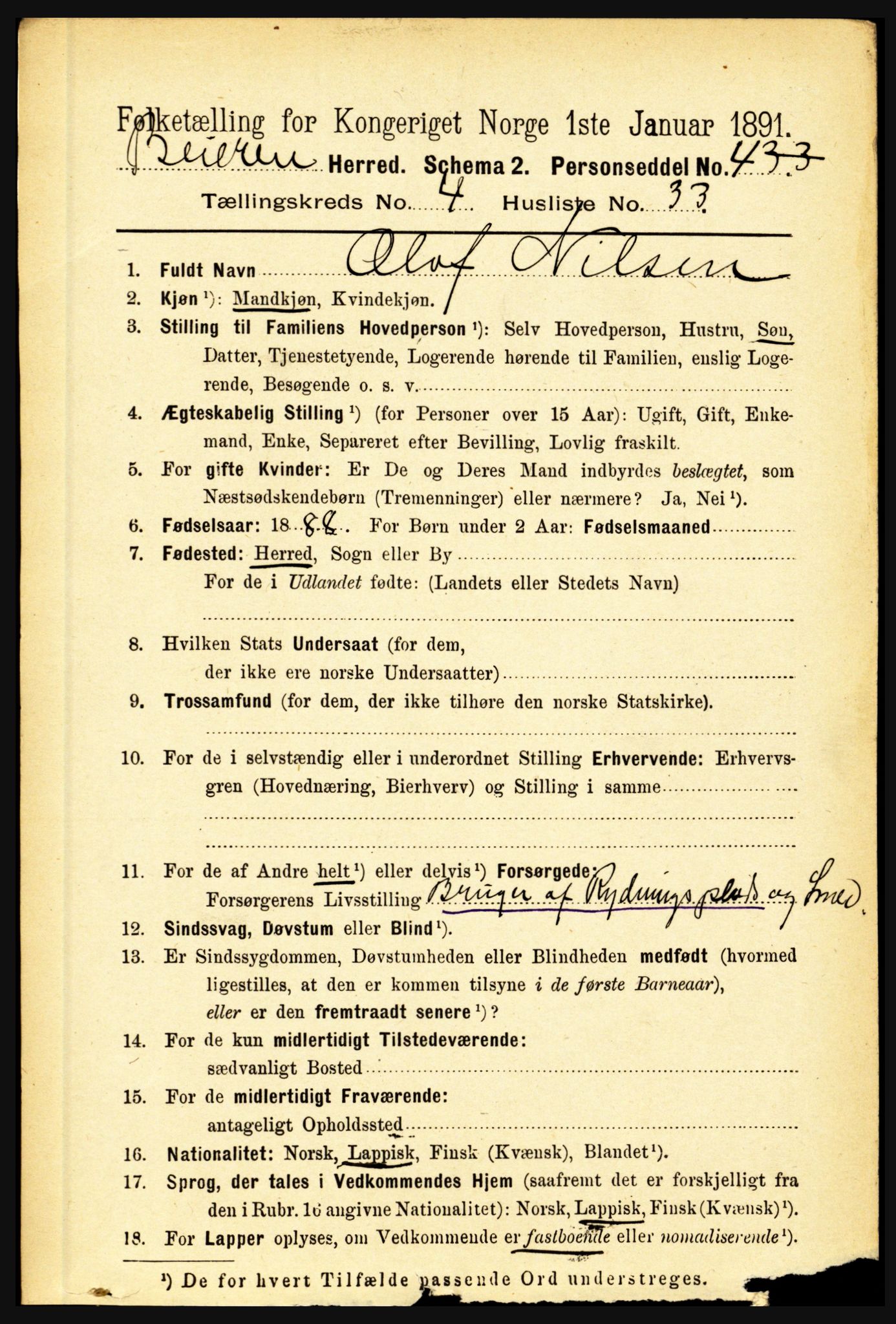 RA, 1891 census for 1839 Beiarn, 1891, p. 1708