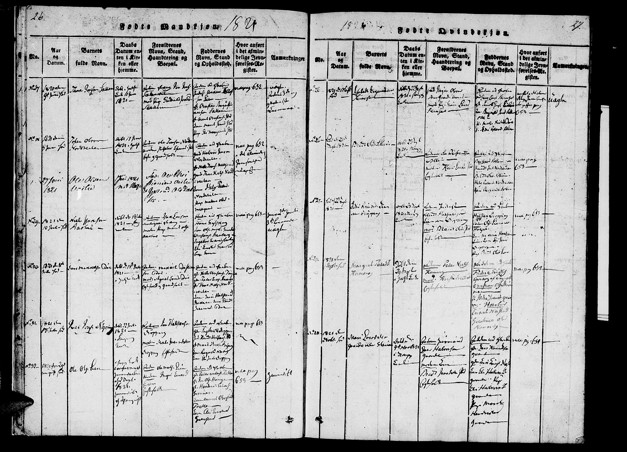 Ministerialprotokoller, klokkerbøker og fødselsregistre - Møre og Romsdal, AV/SAT-A-1454/592/L1023: Parish register (official) no. 592A02, 1820-1830, p. 26-27