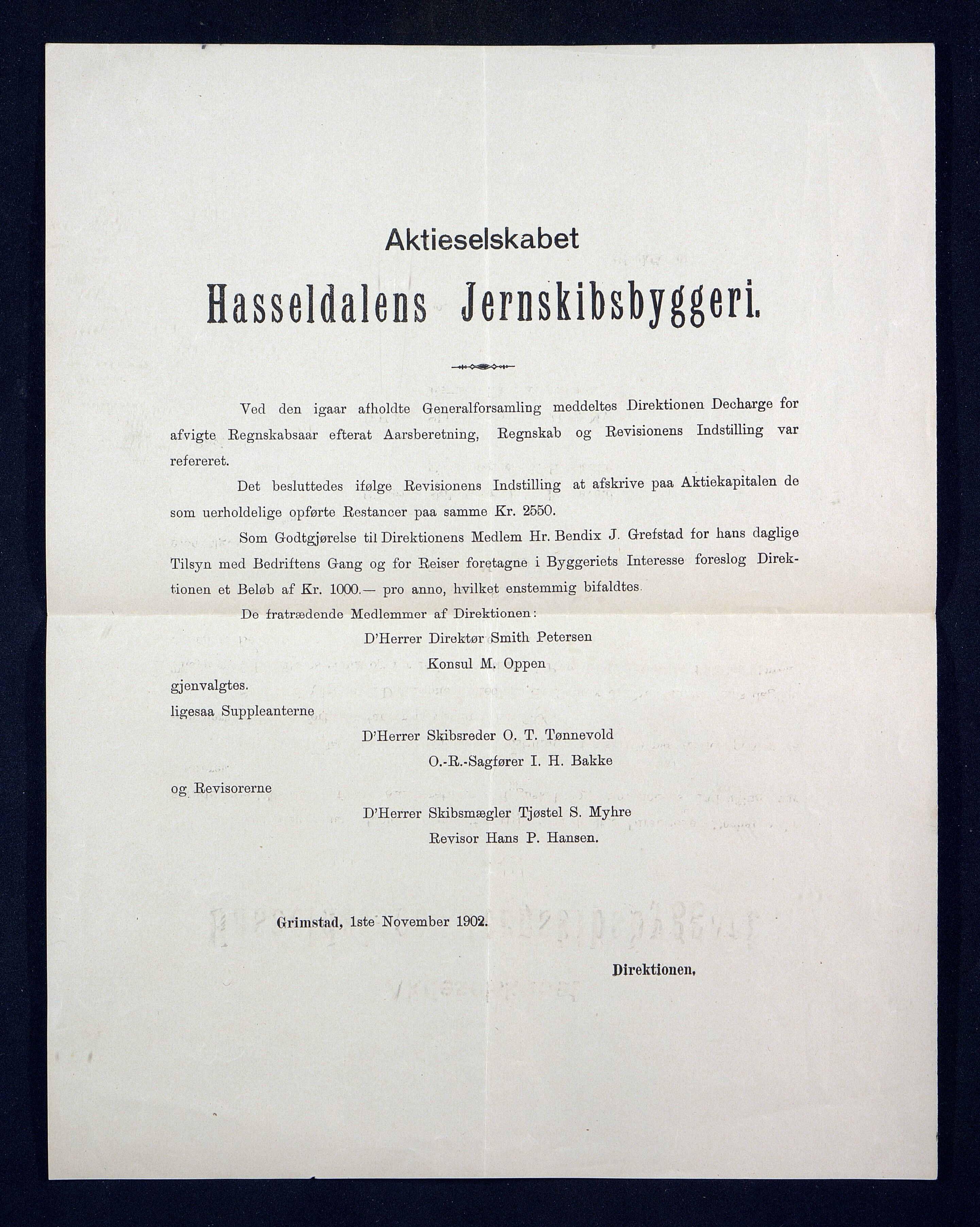 Grefstad & Herlofson, AAKS/PA-1127a/B/02/L0009: 58. A/S Hasseldalen Jernskibsbyggeri, 1899-1907