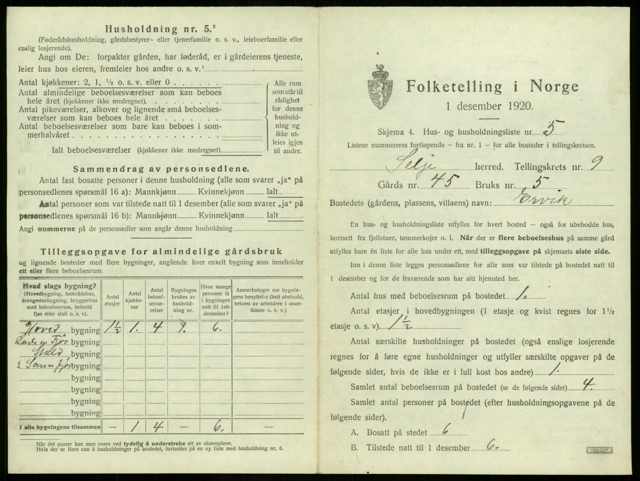 SAB, 1920 census for Selje, 1920, p. 553