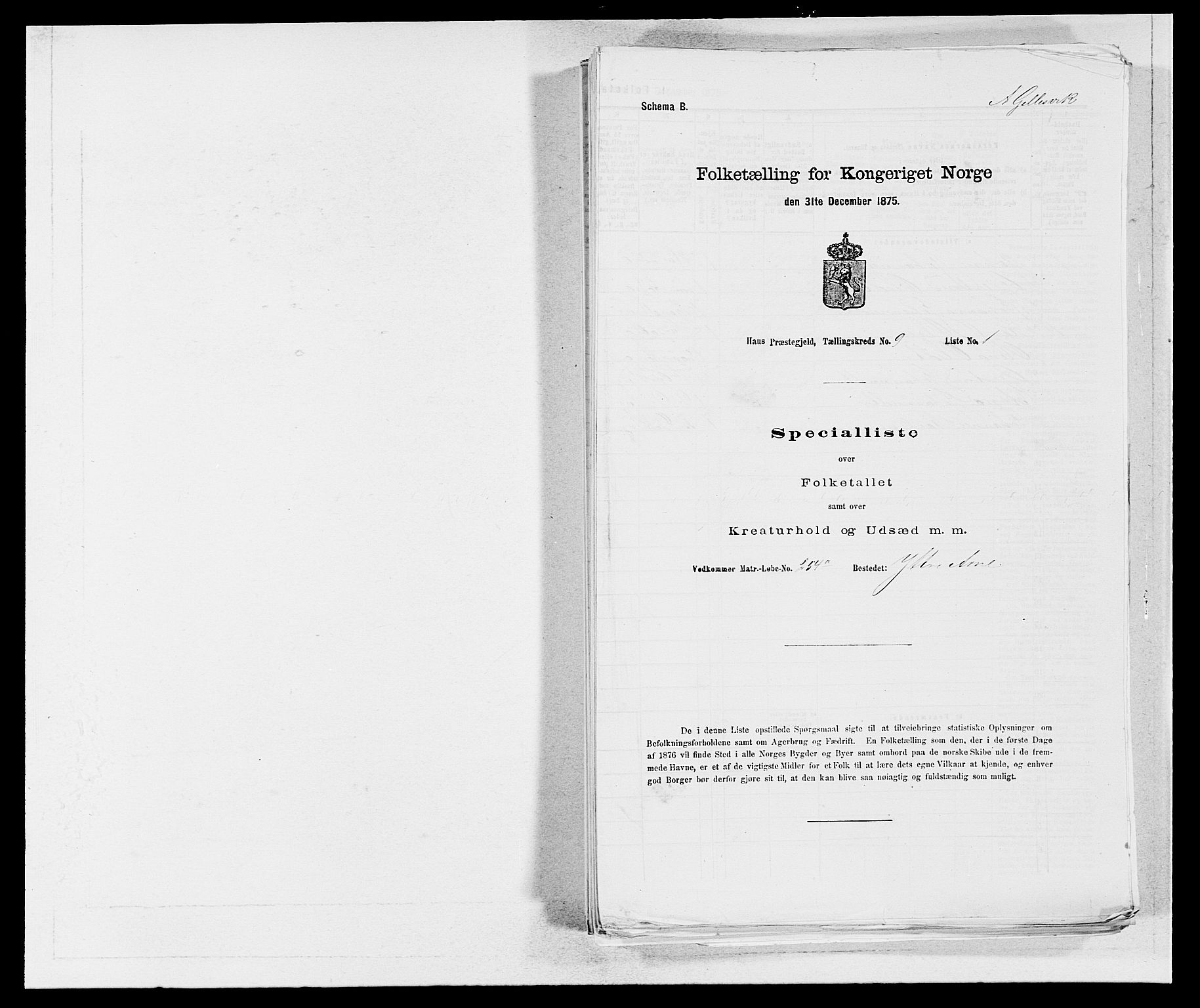 SAB, 1875 census for 1250P Haus, 1875, p. 986