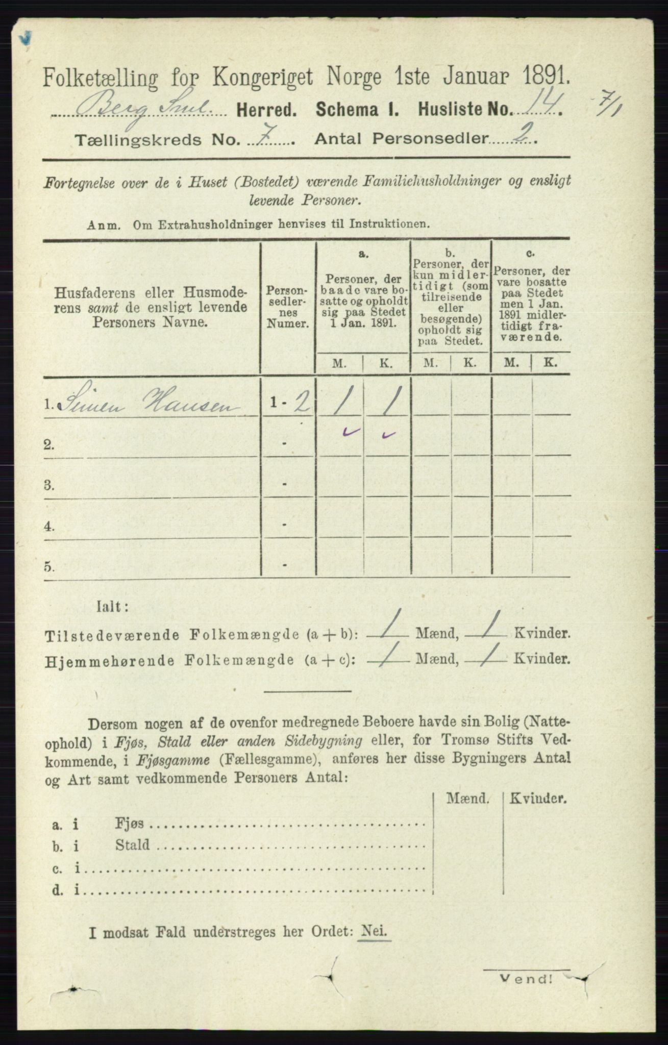 RA, 1891 census for 0116 Berg, 1891, p. 4916