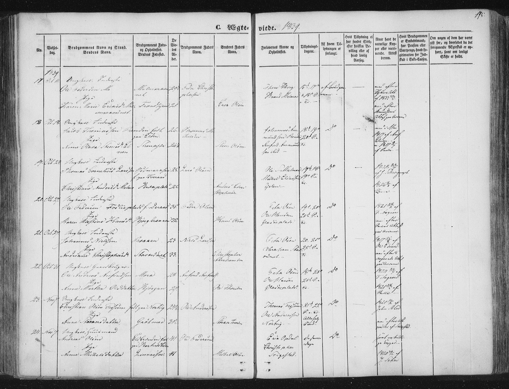 Ministerialprotokoller, klokkerbøker og fødselsregistre - Nord-Trøndelag, AV/SAT-A-1458/741/L0392: Parish register (official) no. 741A06, 1836-1848, p. 195