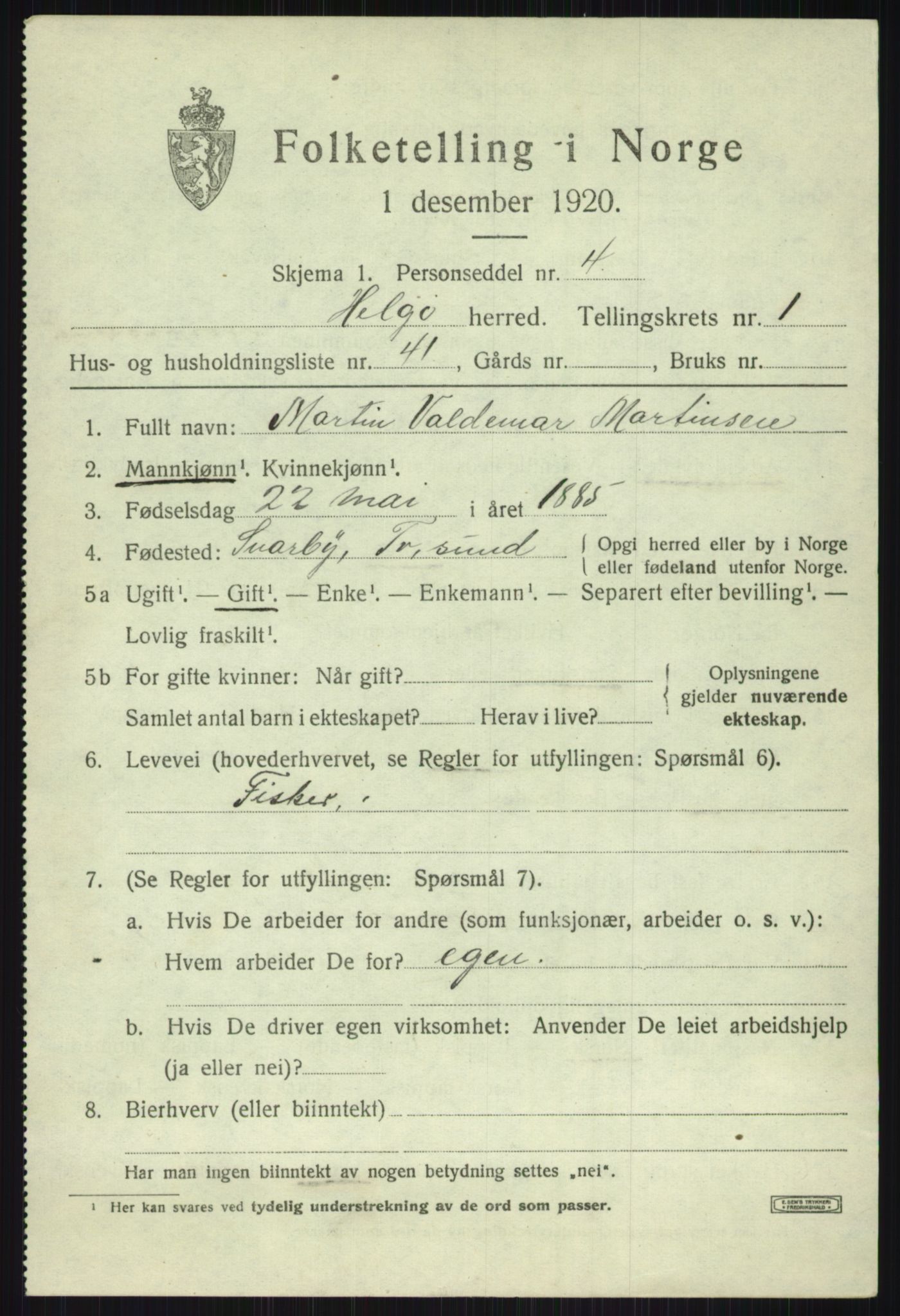 SATØ, 1920 census for Helgøy, 1920, p. 1064