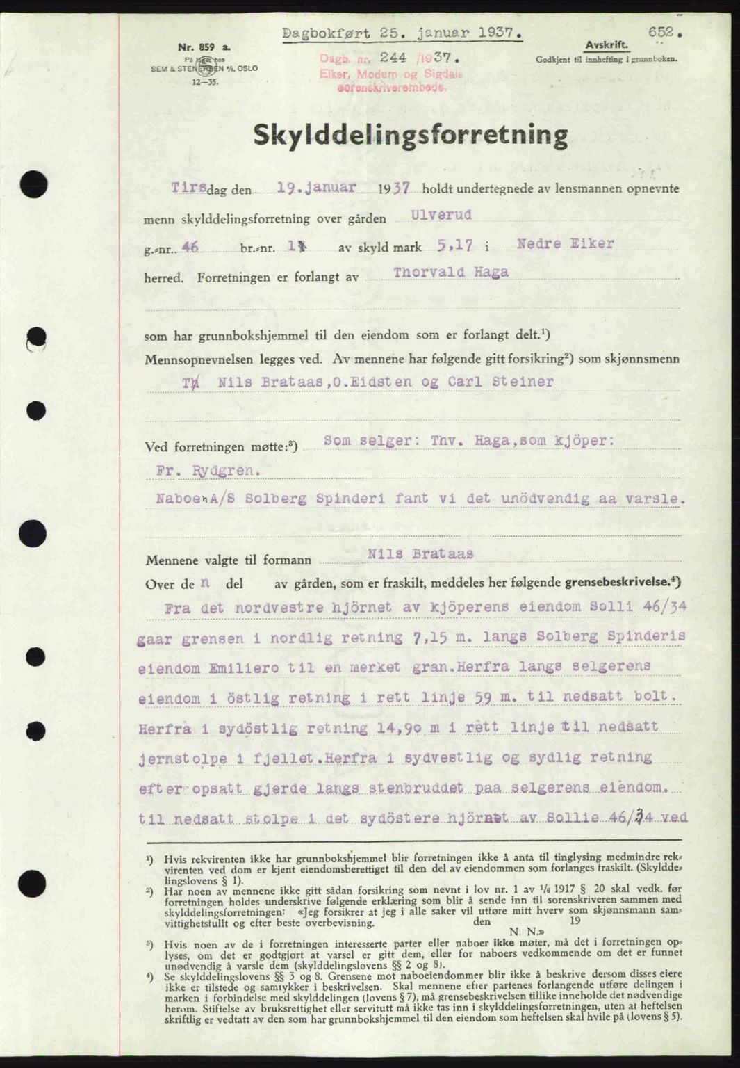 Eiker, Modum og Sigdal sorenskriveri, SAKO/A-123/G/Ga/Gab/L0034: Mortgage book no. A4, 1936-1937, Diary no: : 244/1937