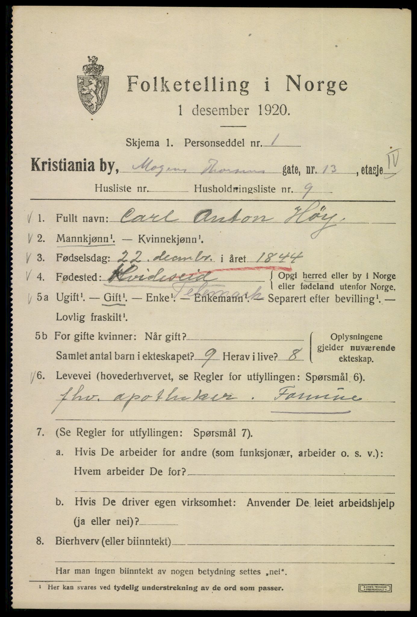 SAO, 1920 census for Kristiania, 1920, p. 396509