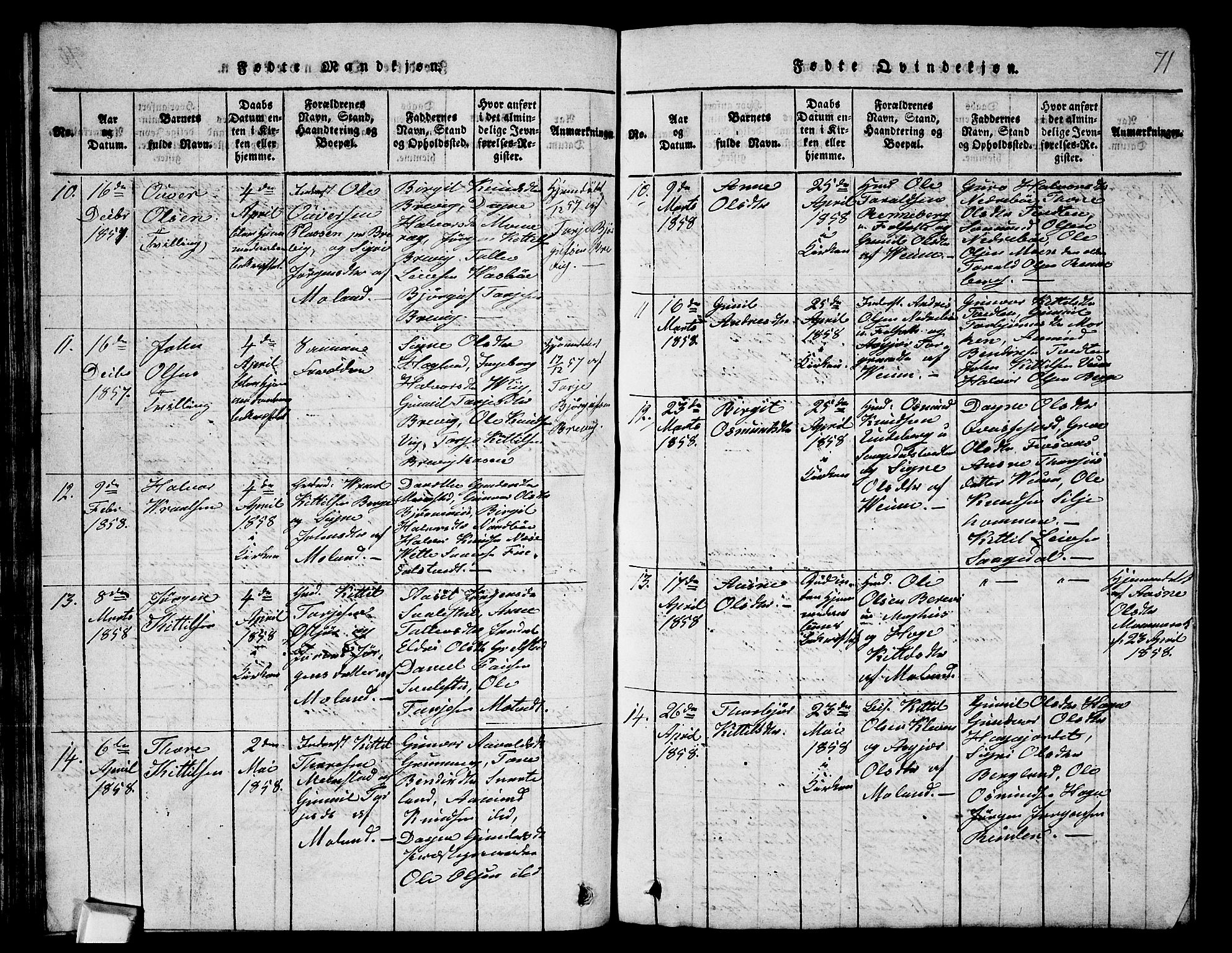 Fyresdal kirkebøker, AV/SAKO-A-263/G/Ga/L0003: Parish register (copy) no. I 3, 1815-1863, p. 71