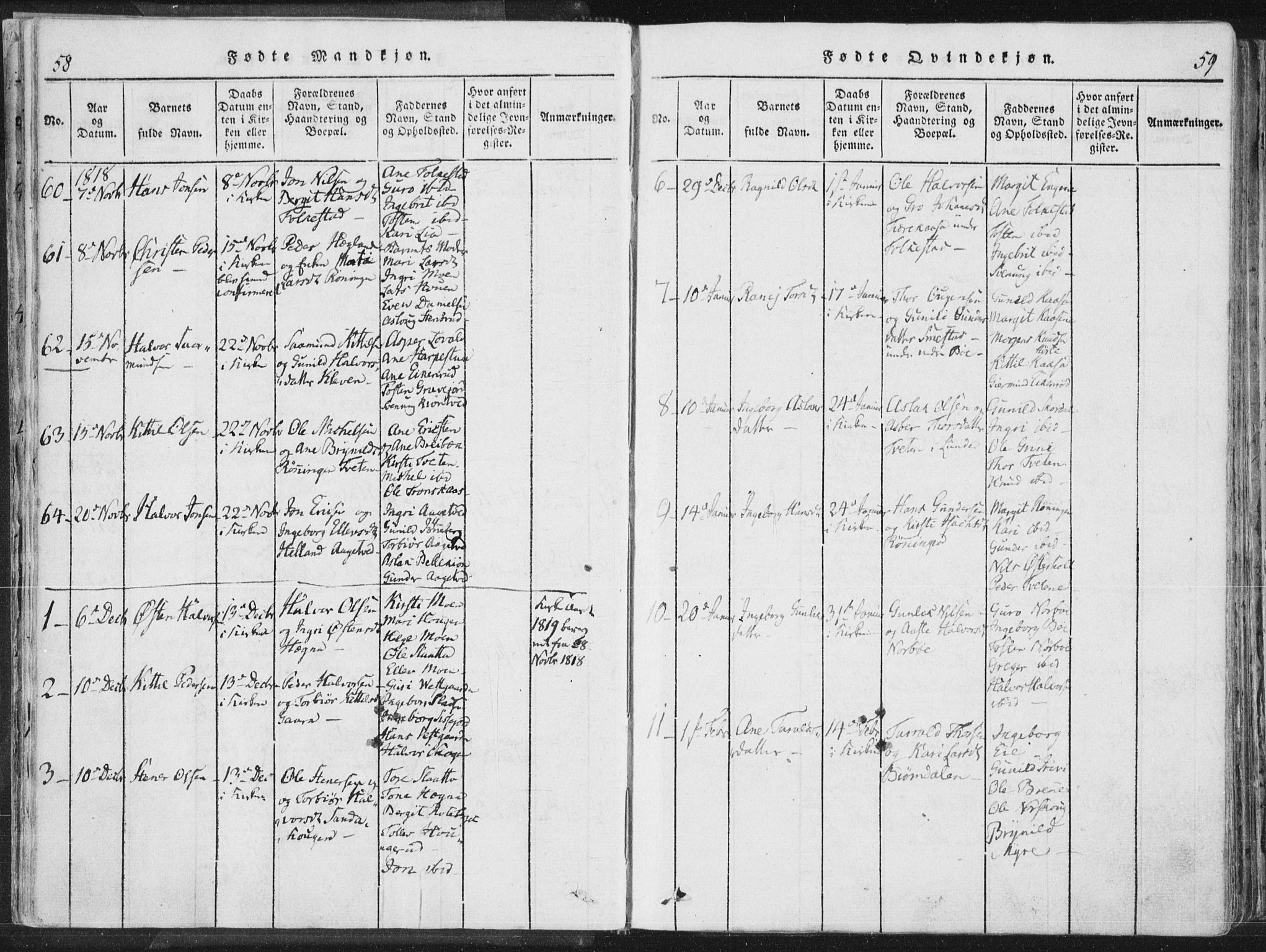 Bø kirkebøker, AV/SAKO-A-257/F/Fa/L0006: Parish register (official) no. 6, 1815-1831, p. 58-59