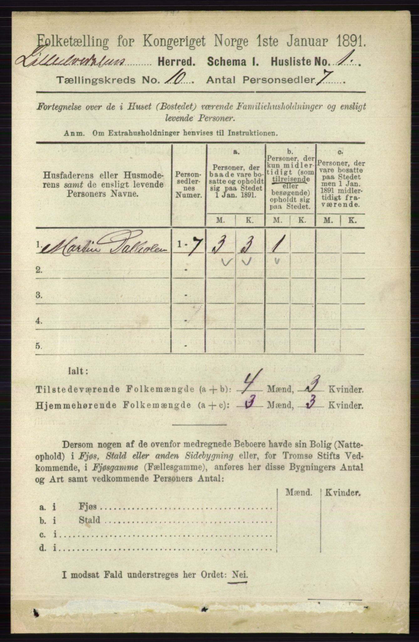 RA, 1891 census for 0438 Lille Elvedalen, 1891, p. 3354